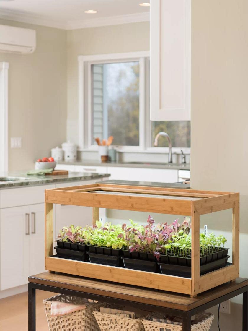 Bamboo LED Grow Light Stand for Indoor Plants - 38.25