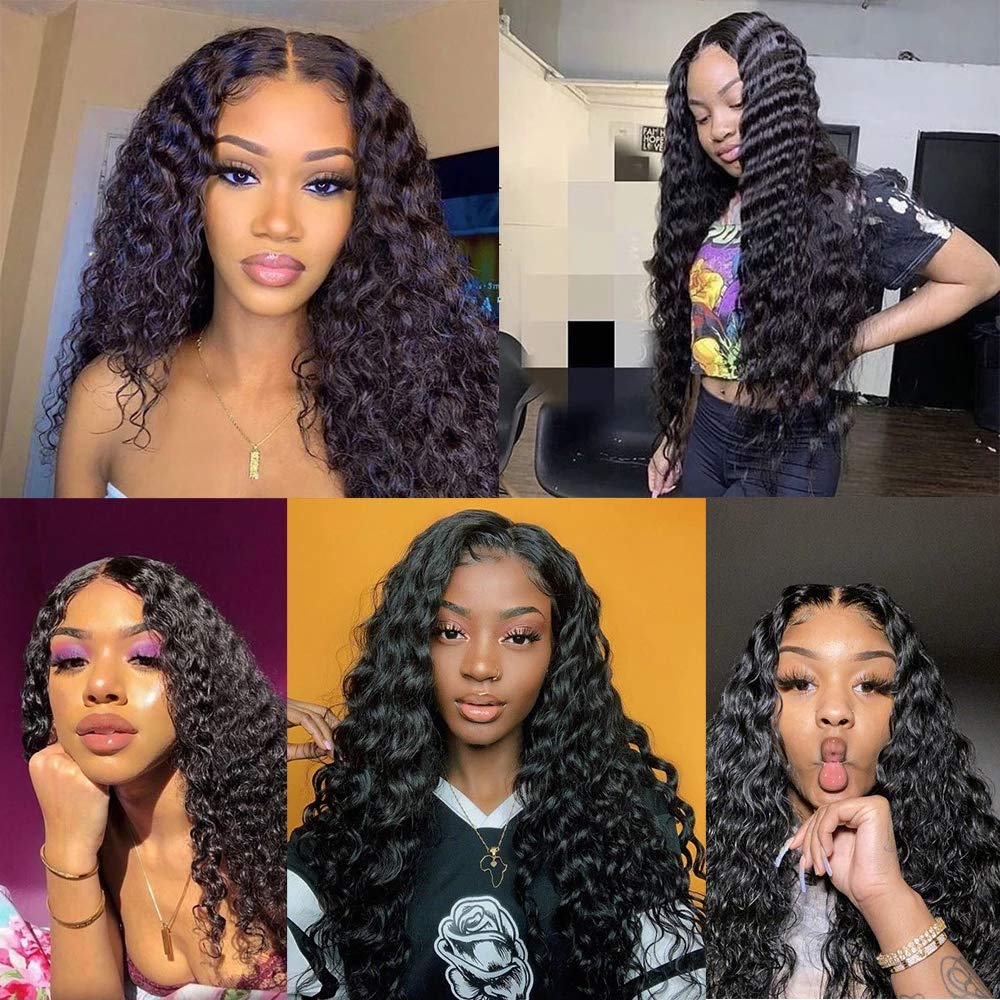 10A Brazilian Deep Wave Human Hair Bundles with 4x4 Lace Closure (16 18 20+14 Inches) - 100% Unprocessed Virgin Hair for Natural Look | Perfect for Weaves, Extensions & Protective Styling