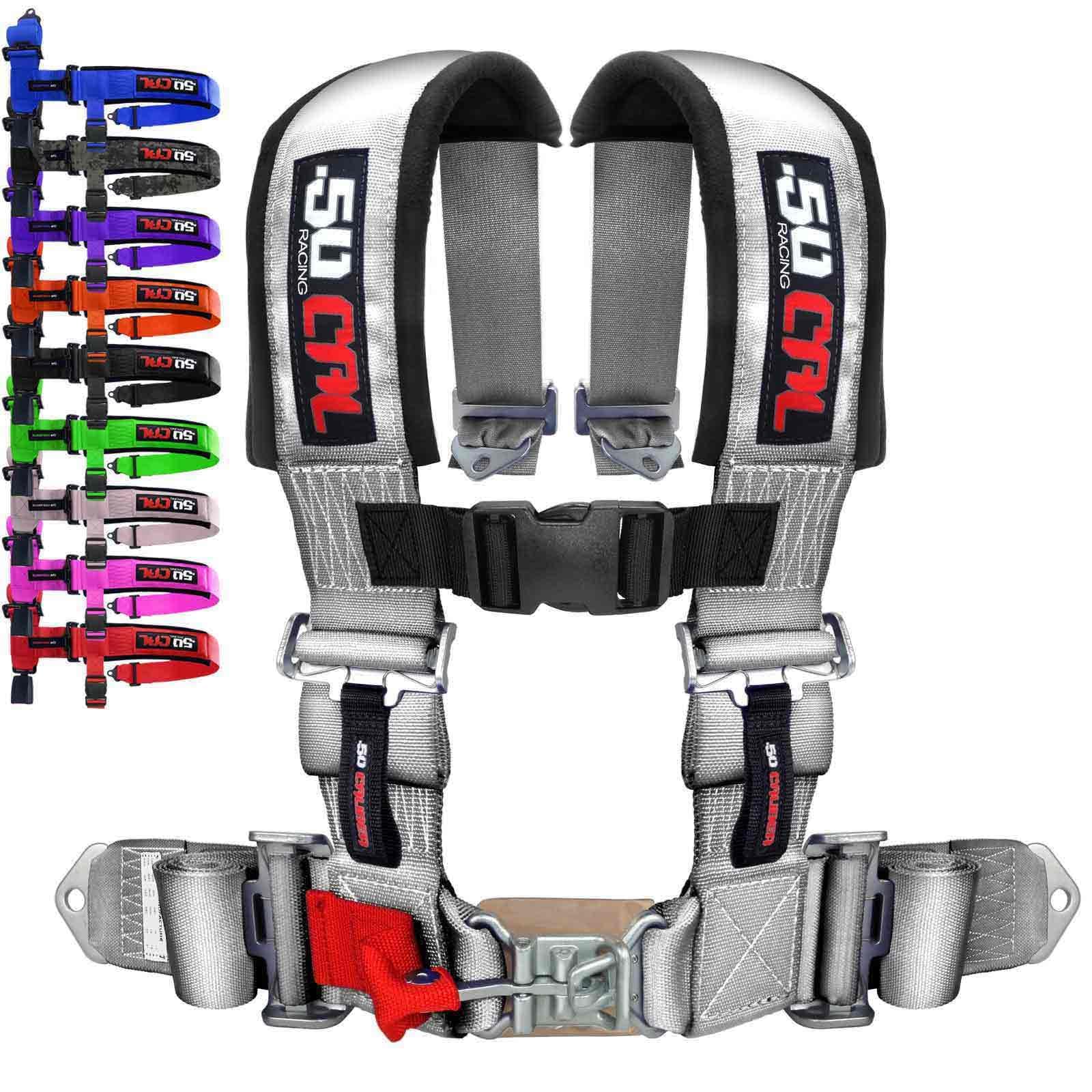 Silver 4-Point Racing Harness for Bucket Seats with Quick Release Belt - 9 Color Options - Universal Fit for Car, UTV, RZR [6008A4] - Perfect for Motorsports, Off-Roading & Track Racing