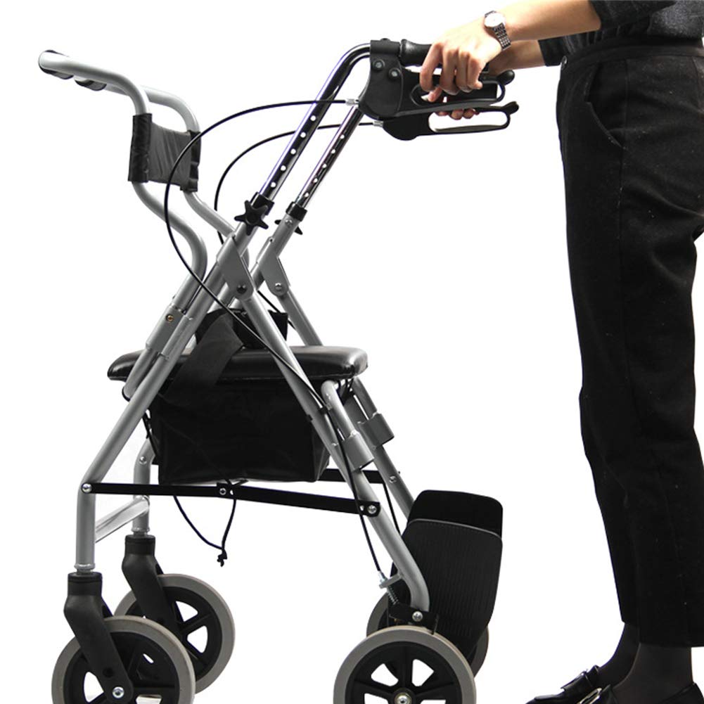 Lightweight Aluminum Folding Walking Frame with 4 Wheels, Seat & Pedal - Portable Mobility Aid for Seniors & Adults - Ideal for Outdoor Walks, Shopping & Travel