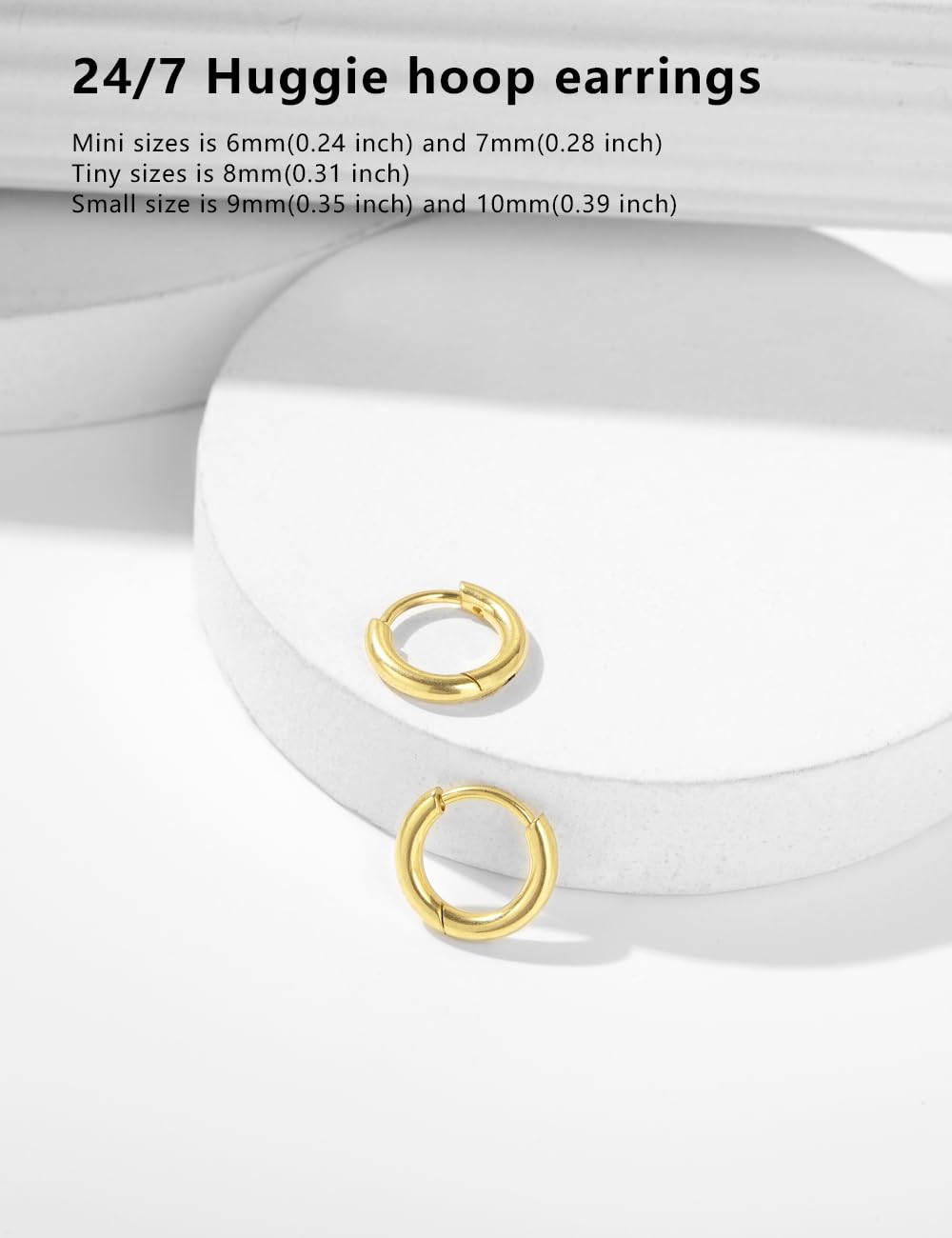 14K Gold Small Hoop Earrings for Women - Hypoallergenic Tiny Huggie Hoops for Cartilage, Helix & Tragus Piercings (6/7/8/9/10mm) | Perfect for Everyday Wear, Gifts & Multiple Piercing Styles
