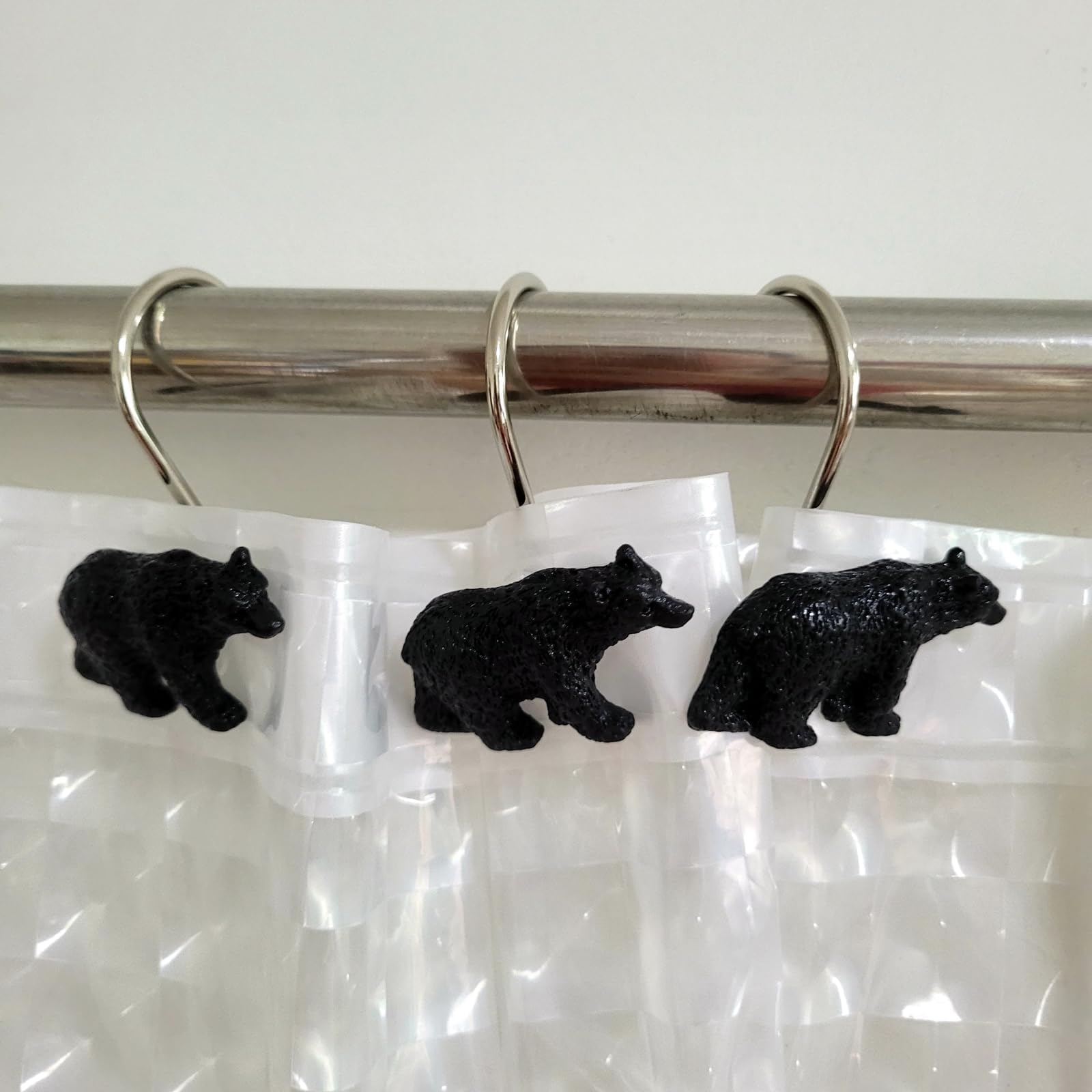 Black Bear Lodge Shower Curtain Hooks Set of 12 - Rustproof Bathroom Accessories for Cabin, Camping & Outdoor Decor - Perfect for Rustic, Lodge & Wilderness Themed Bathrooms