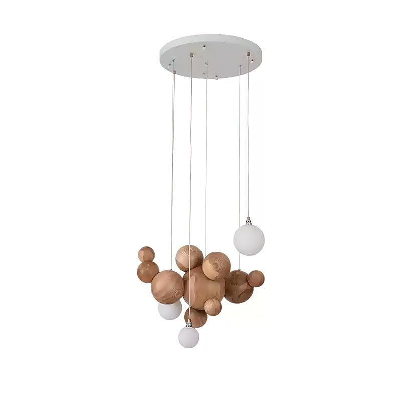 Handmade Bubble Wood Ball Chandelier - Natural Wood Ceiling Light Fixture for Dining Room, Living Room, Bedroom Decor