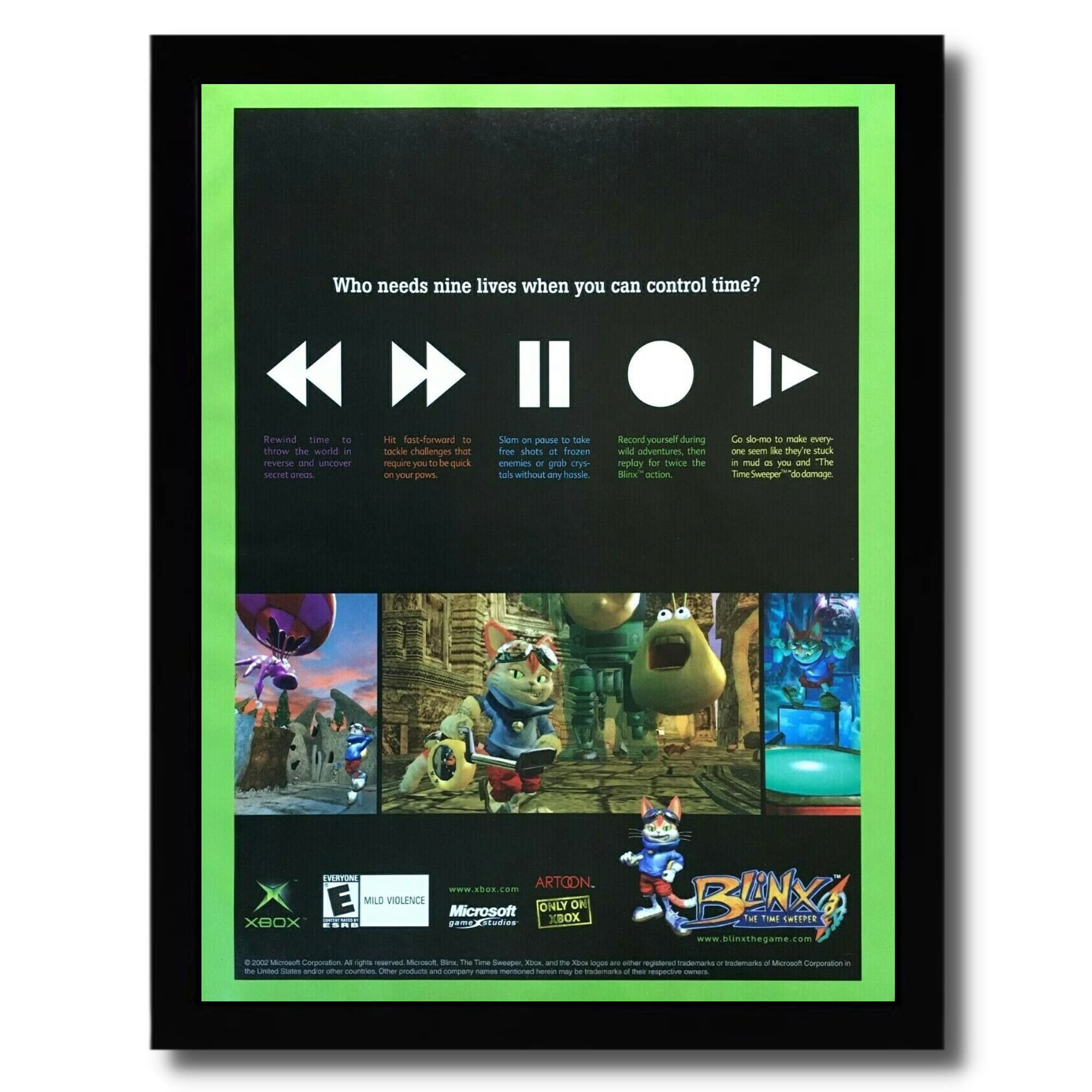 Blinx: The Time Sweeper Original Xbox Framed Poster - Authentic Promo Art for Gaming Room Decor & Collector's Display