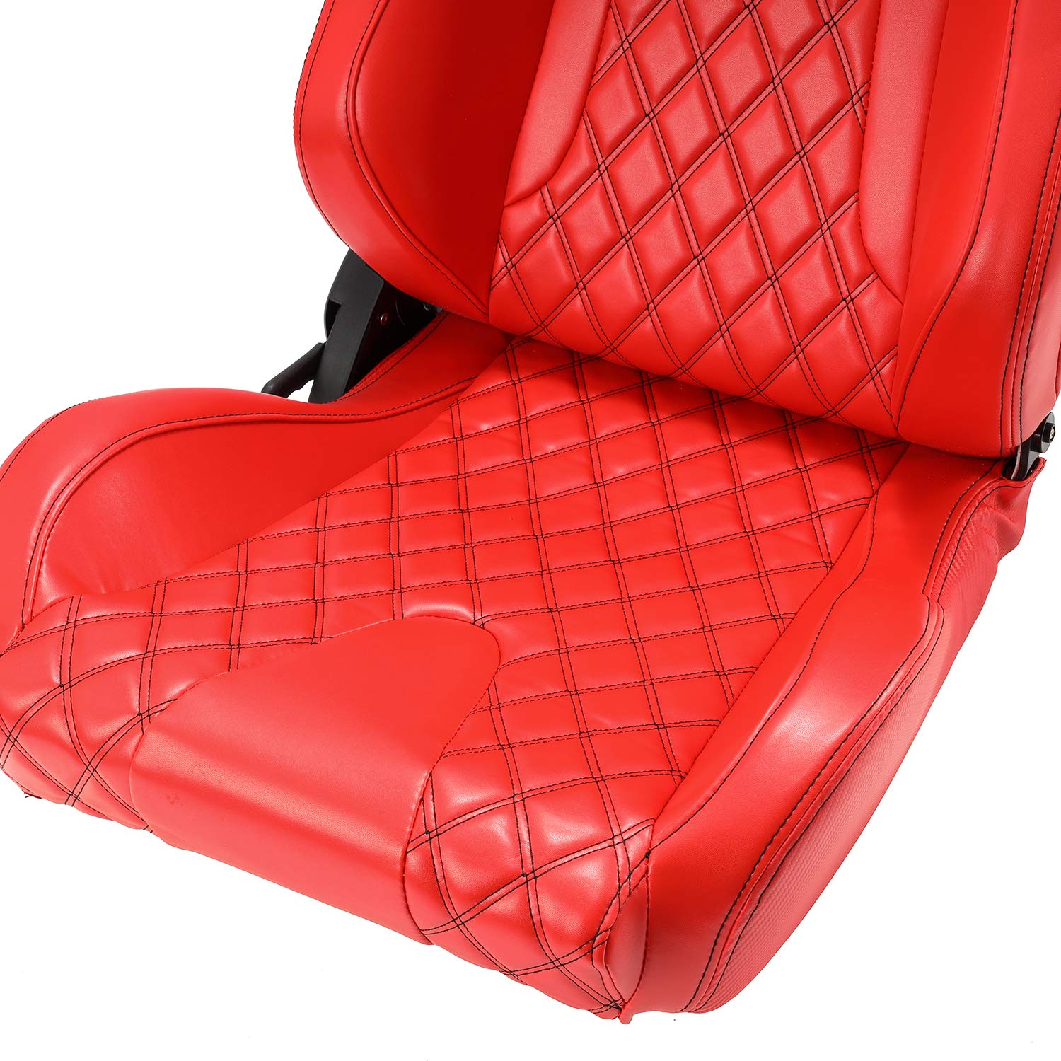 Universal ALL Red Carbon Fiber Style PVC Leather Racing Seats - 1 Pair Reclinable Bucket Seats for Cars, Trucks & SUVs | Lightweight & Durable for Street Racing & Performance Driving