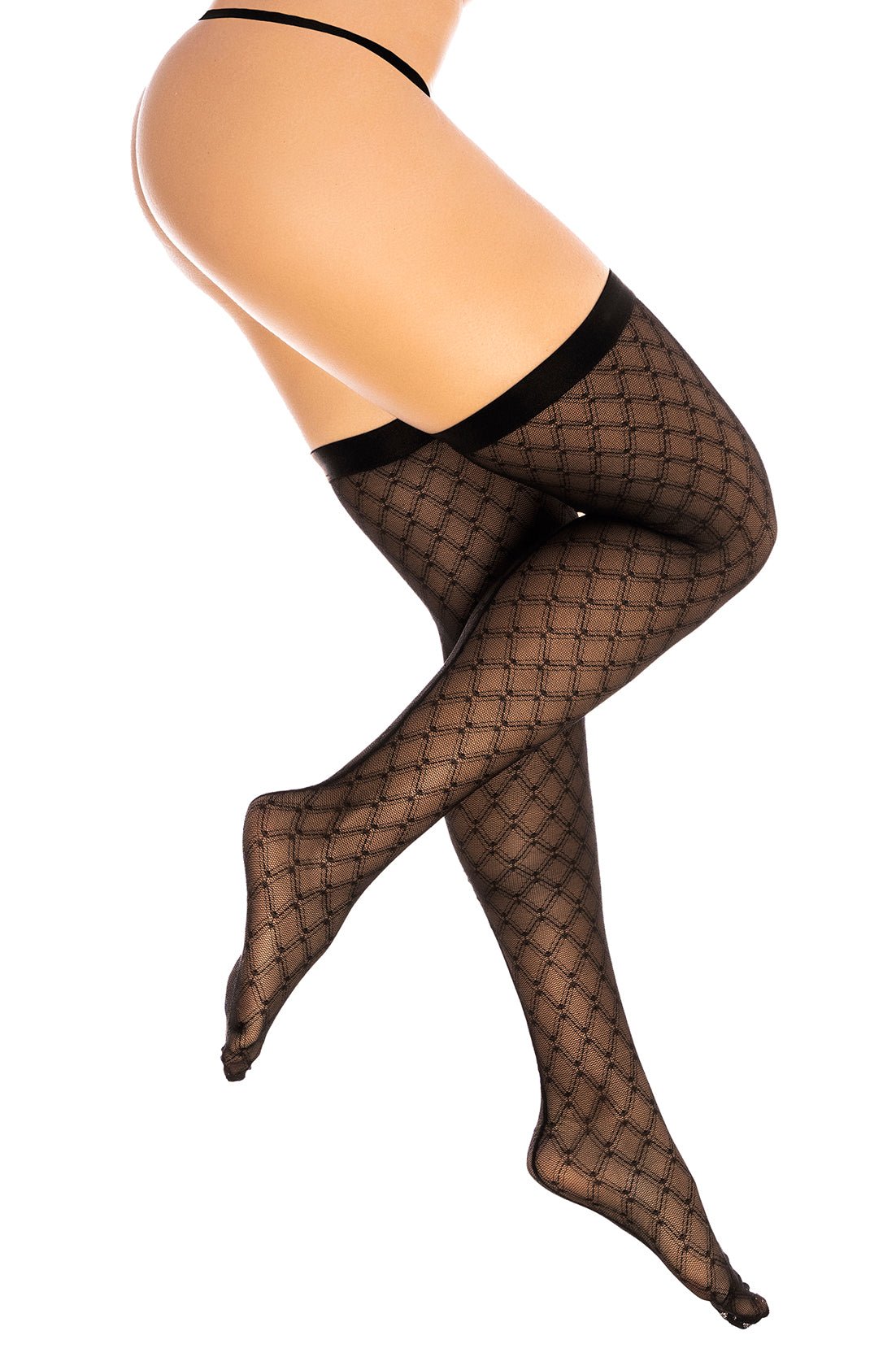 Mapale 1112 Diamond Mesh Thigh High Stockings - Sexy Fishnet Stockings for Women, Stretchy Thigh High Socks with Lace Top (Perfect for Valentine's Day, Cosplay & Night Out)