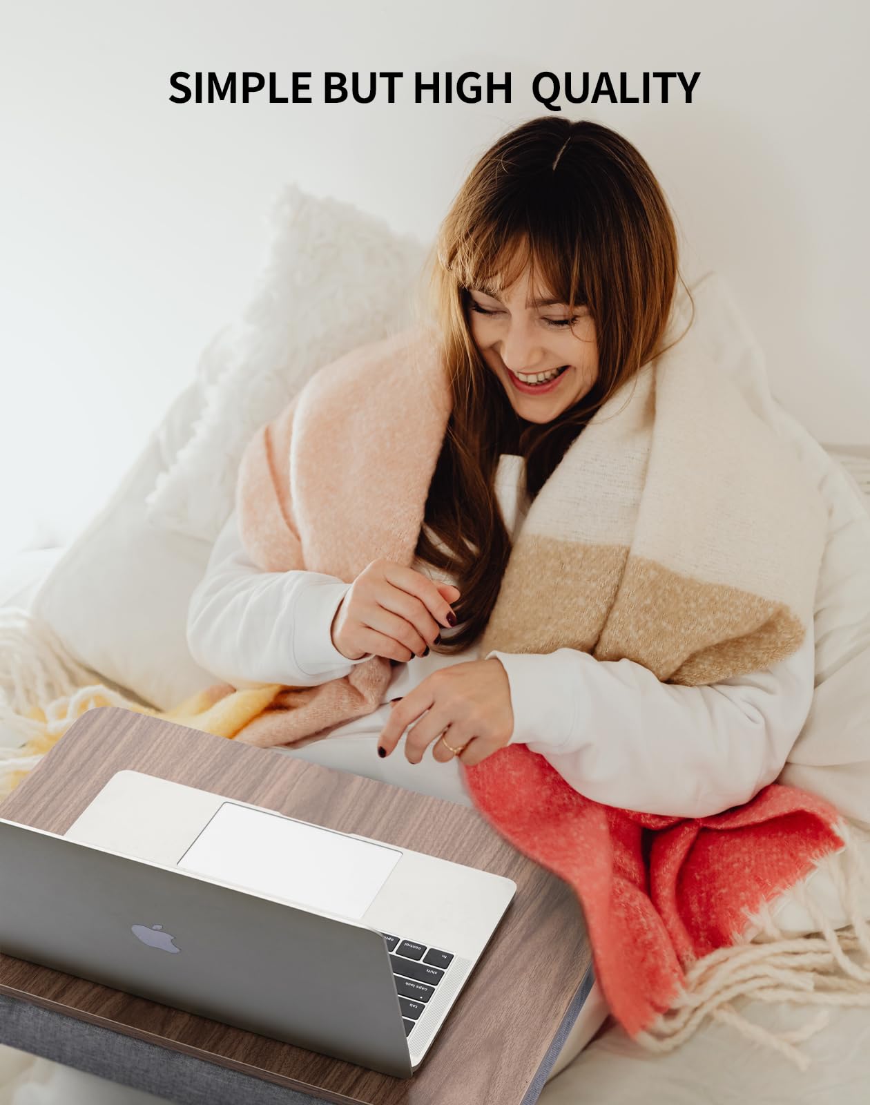 Portable Lap Desk with Pillow Cushion - Adjustable Bed Tray for 15.6 Inch Laptop, Tablet, Books & Drawing - Dark Brown Wood Laptop Stand for Home Office, Bed, Couch & Car Use