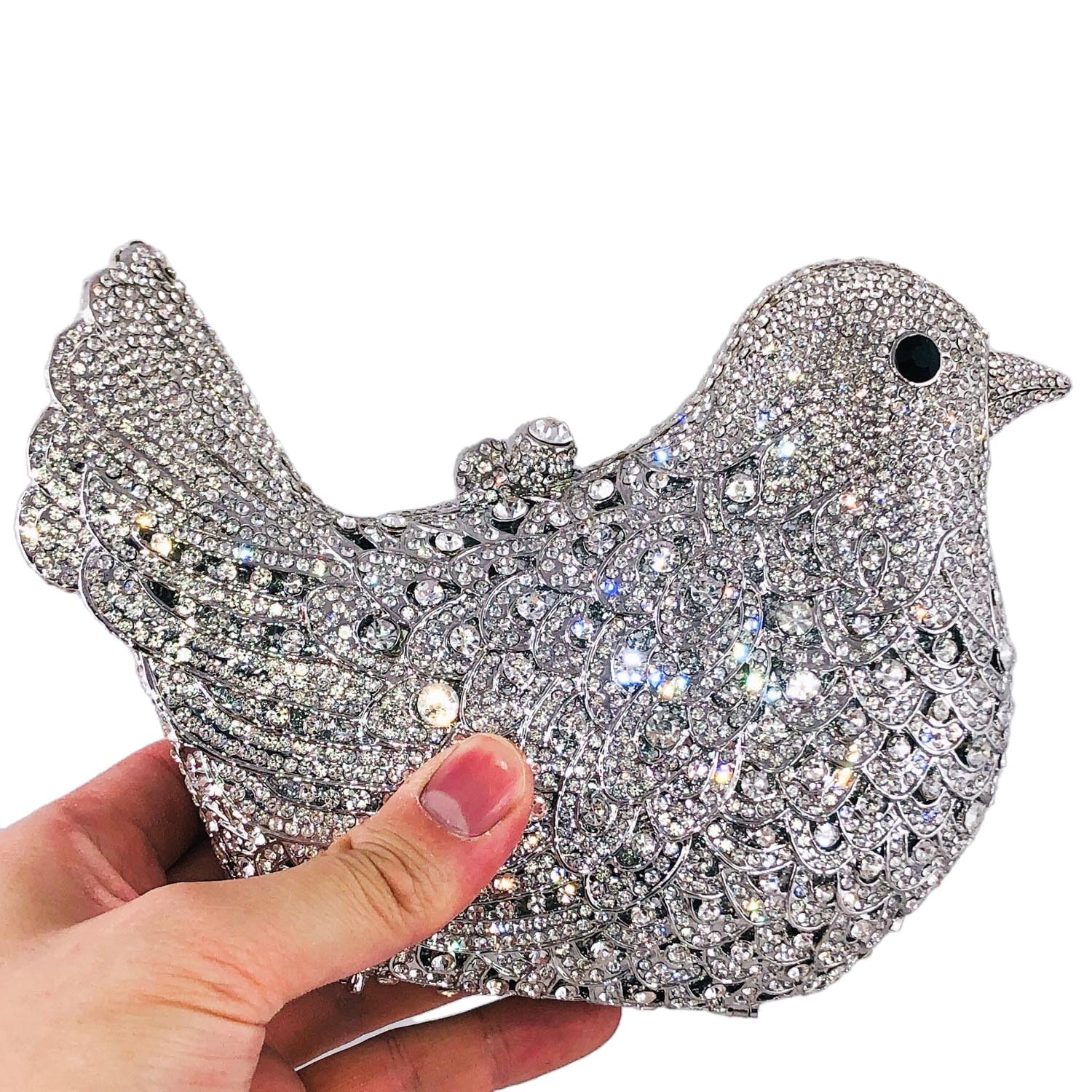 Elegant Crystal Rhinestone Clutch Purse for Women - Luxury Evening Bag Wedding Party Handbag with Pigeon Design | Perfect for Formal Events, Bridal Accessories & Special Occasions