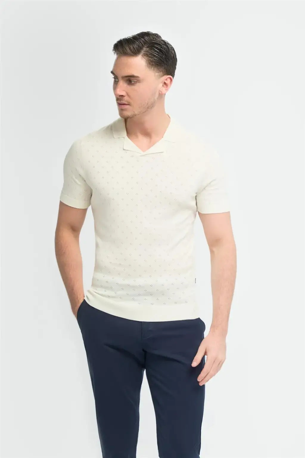 Cavani Men's Alfan Cuban Collar Knitted Polo Shirt - Breathable Summer Casual Shirt for Beach, Party & Office Wear