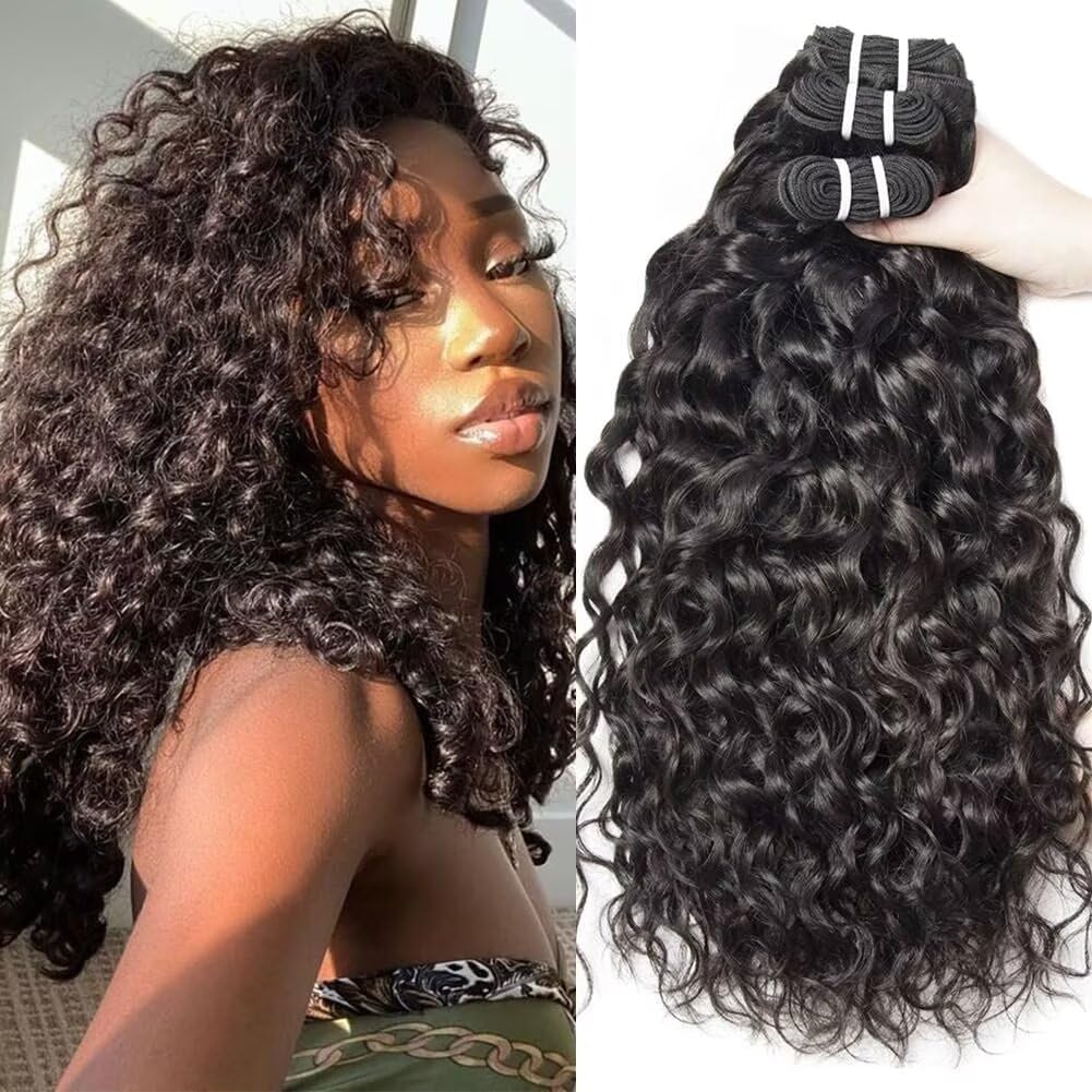 Yavida Brazilian Water Wave Human Hair Bundles 20 22 24 Inch - Unprocessed Remy Hair Weft Extensions for Natural Wet & Wavy Look | Perfect for Braiding, Sew-in Weaves & Protective Styles
