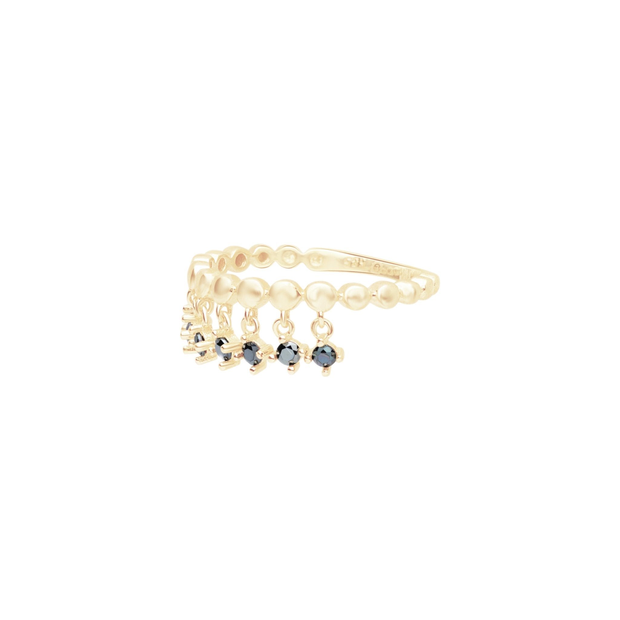 14K Yellow Gold Black Onyx Fringe Ring for Women - Elegant Boho Chic Jewelry for Parties, Weddings & Everyday Wear