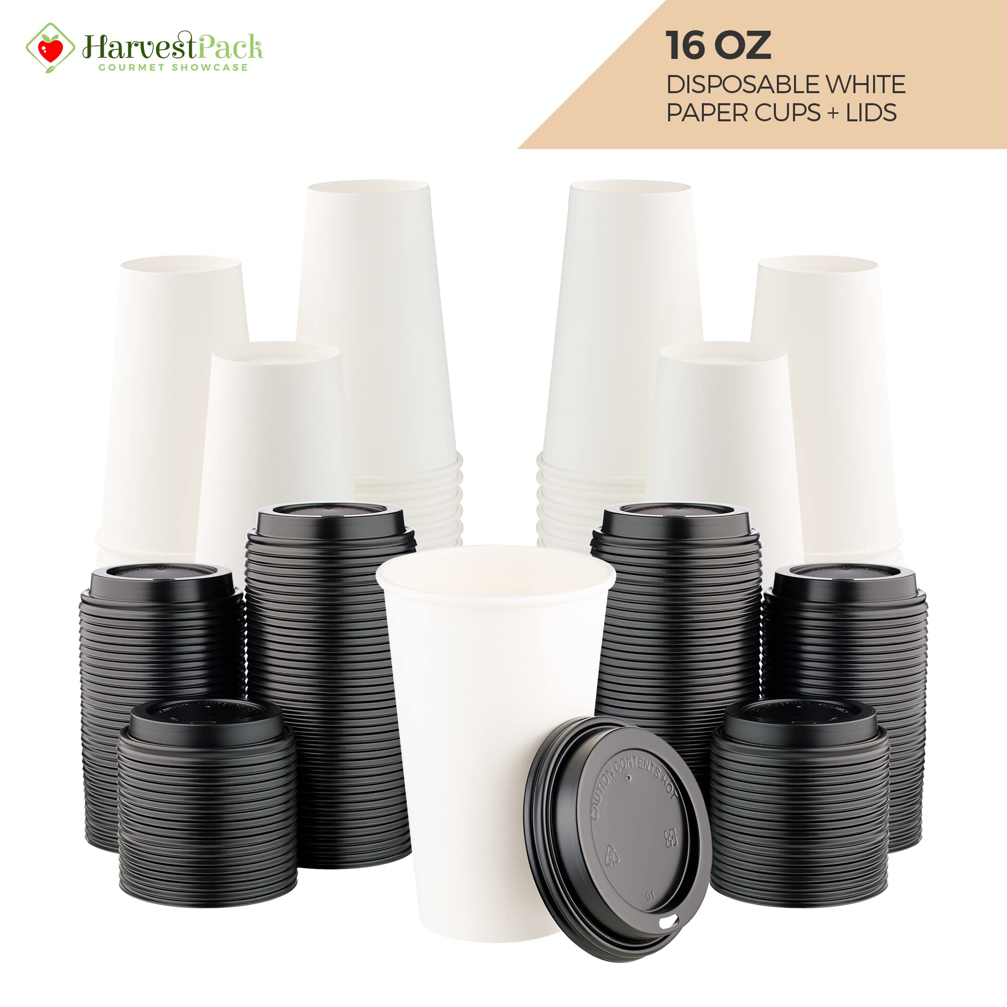 1000 Pack 16 oz White Disposable Paper Cups with Black Lids - Hot & Cold Drink Cups for Coffee, Tea, Cocoa, Latte - Perfect for Cafes, Offices, Parties, and Events