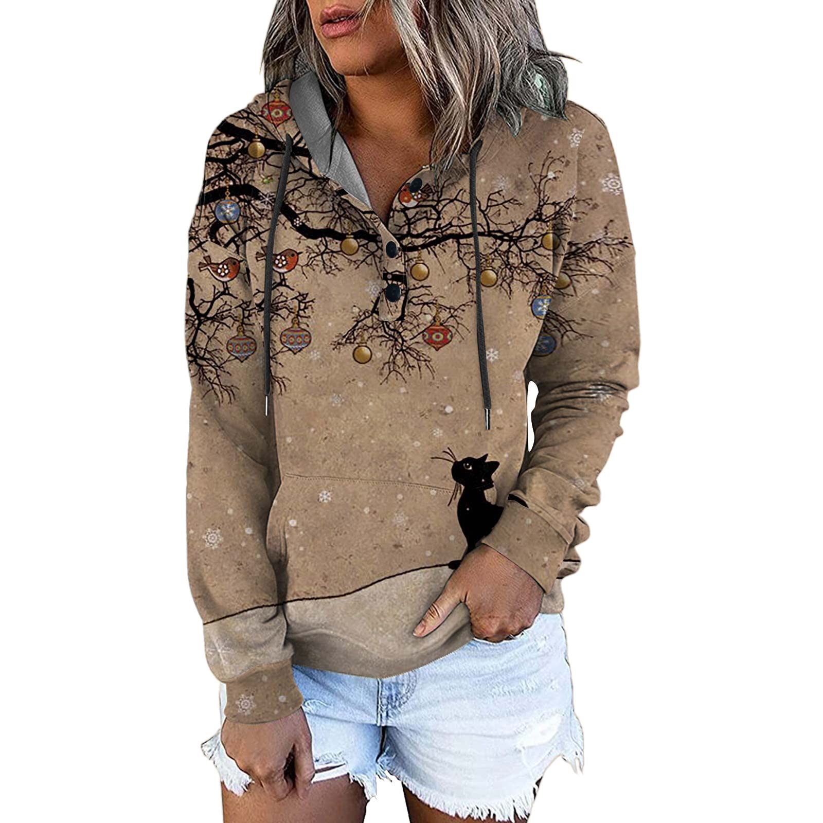 Women's Long Zip-Up Hoodie with Button Down - Stylish Non-Positioning Print Sweatshirt for Teens & Young Adults | Perfect for Casual Wear, School, and Outdoor Activities