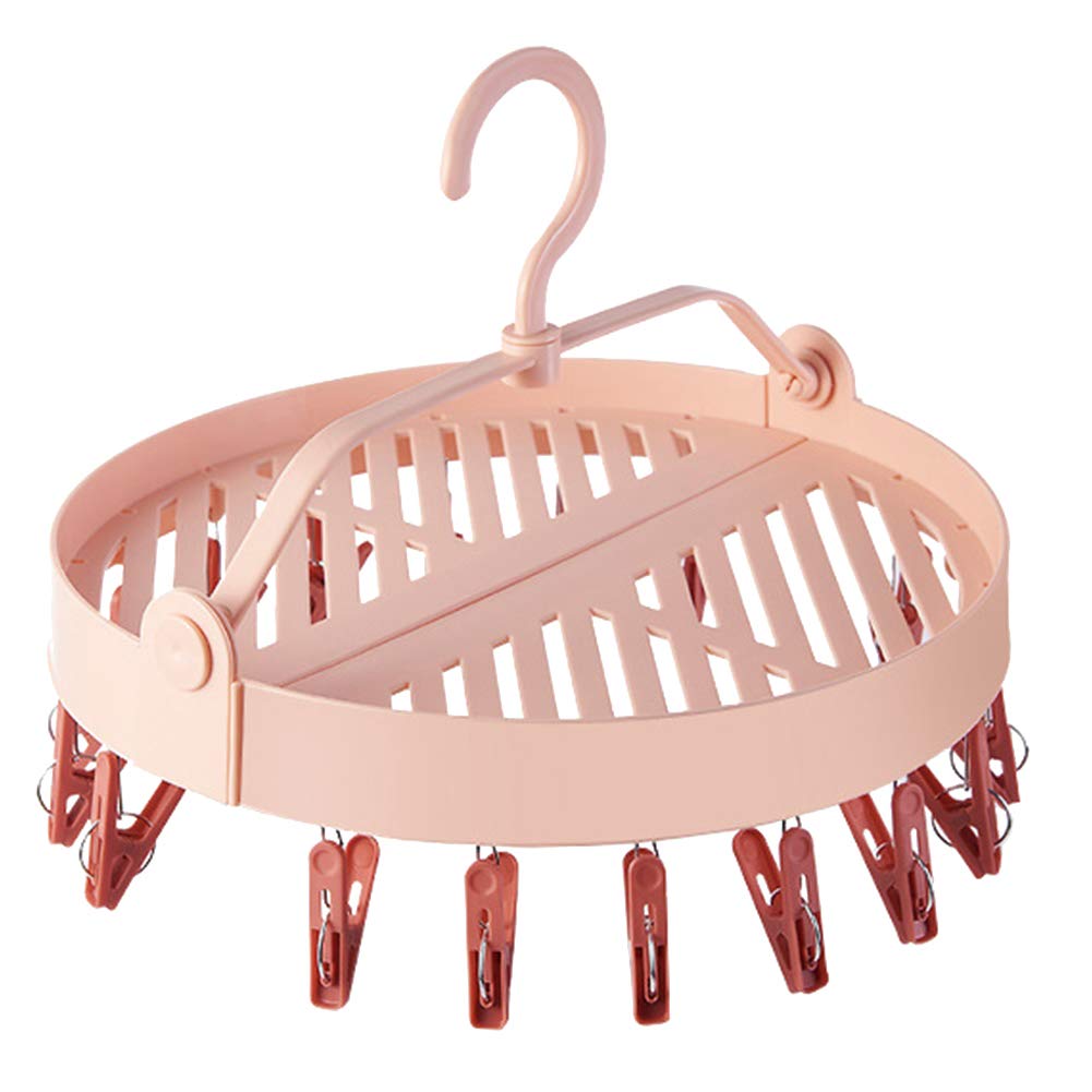 Foldable Round Clothes Hanger Organizer for Socks, Underwear & Clothes - Pink & Red | Space-Saving Laundry Clips for Closet, Travel & Dorm Room Organization