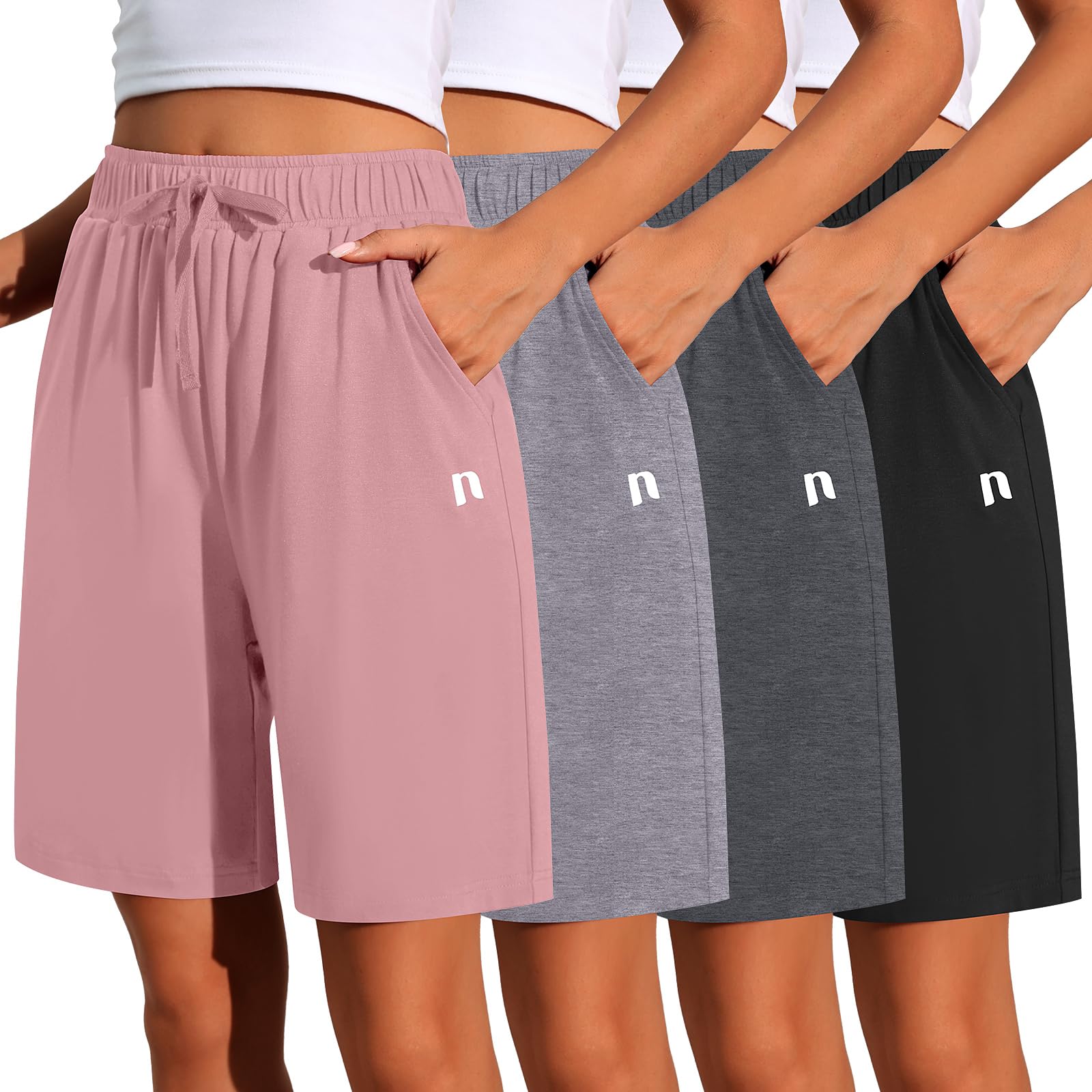 4 Pack Women's High Waisted Sweat Shorts - Comfy Lounge Bermuda Shorts with Drawstring & Pockets for Summer, Yoga, Running, and Casual Wear