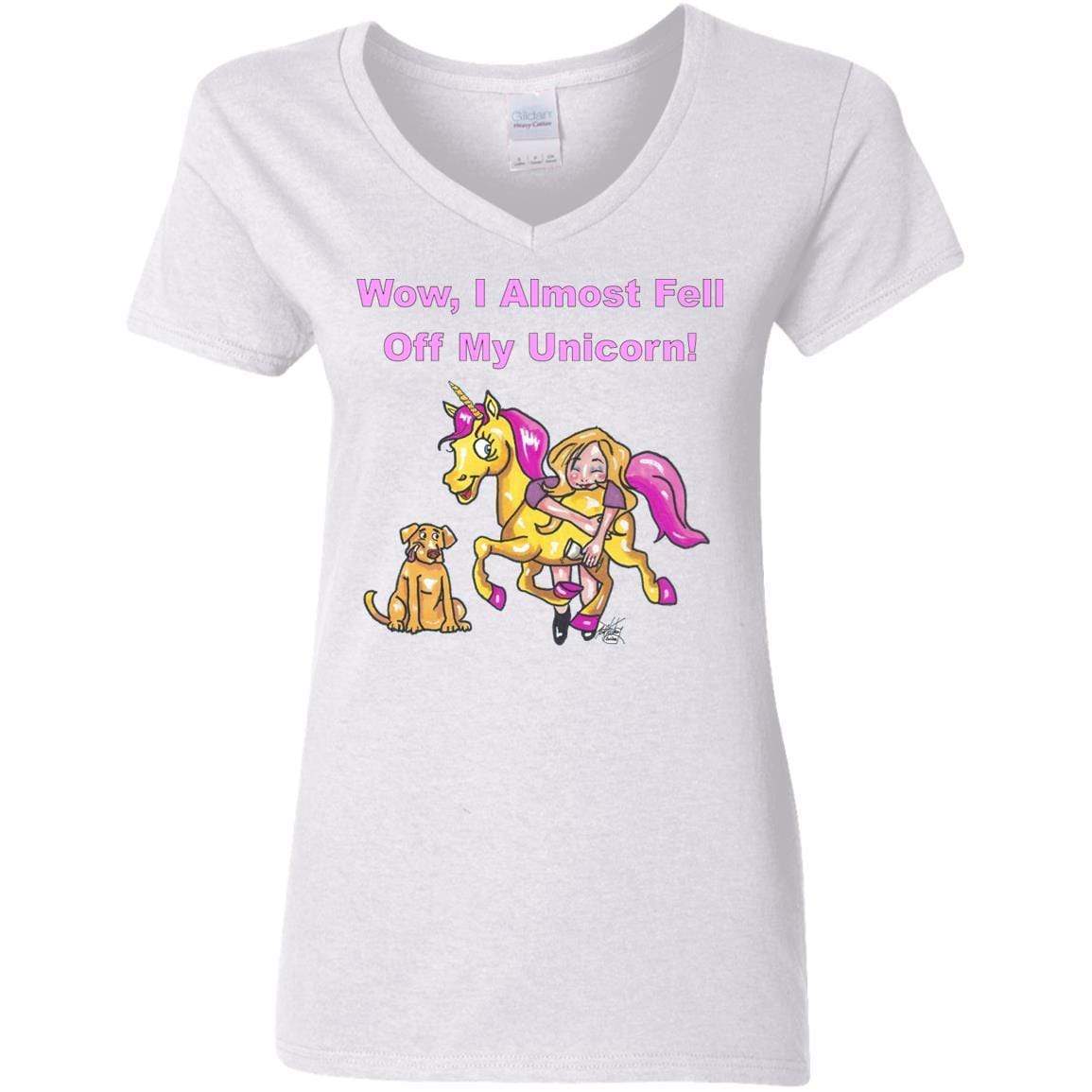 Wow I Almost Fell Off My Unicorn Women's V-Neck T-Shirt | Funny Sarcastic Graphic Tee | Perfect for Birthday Gifts & Girls Night Out
