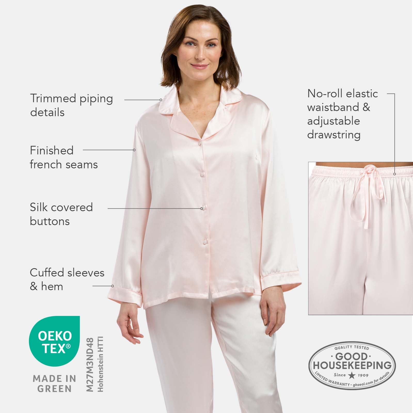 Fishers Finery Women's 100% Pure Mulberry Silk Pajama Set - Long Sleeve Nightwear with Gift Box for Luxurious Sleep & Relaxation