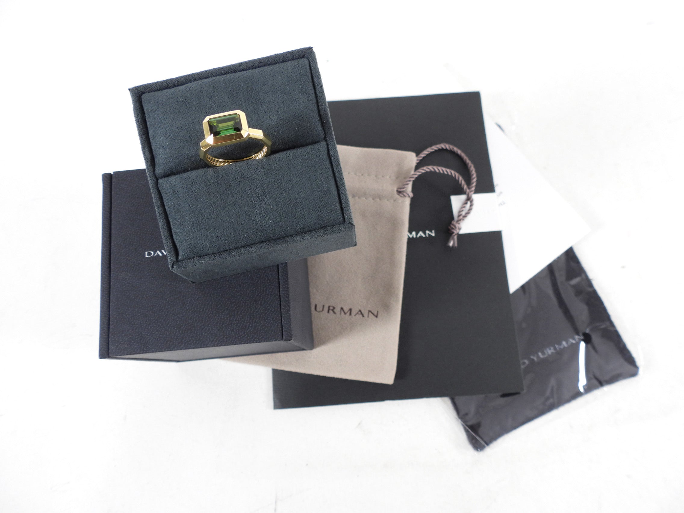 David Yurman 18k Gold Novella Green Tourmaline Ring - Elegant Statement Jewelry for Women, Perfect for Weddings, Anniversaries & Special Occasions