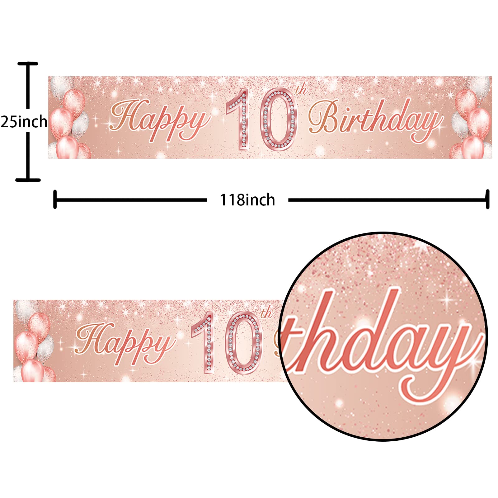 10th Birthday Party Decorations - Rose Gold Banner, Backdrop, Balloons & Confetti Set for Girls | Pink Glitter Theme Decor, Cheers to 10 Years Party Supplies | Perfect for Birthday Celebrations, Photo Backdrops & Bday Favors
