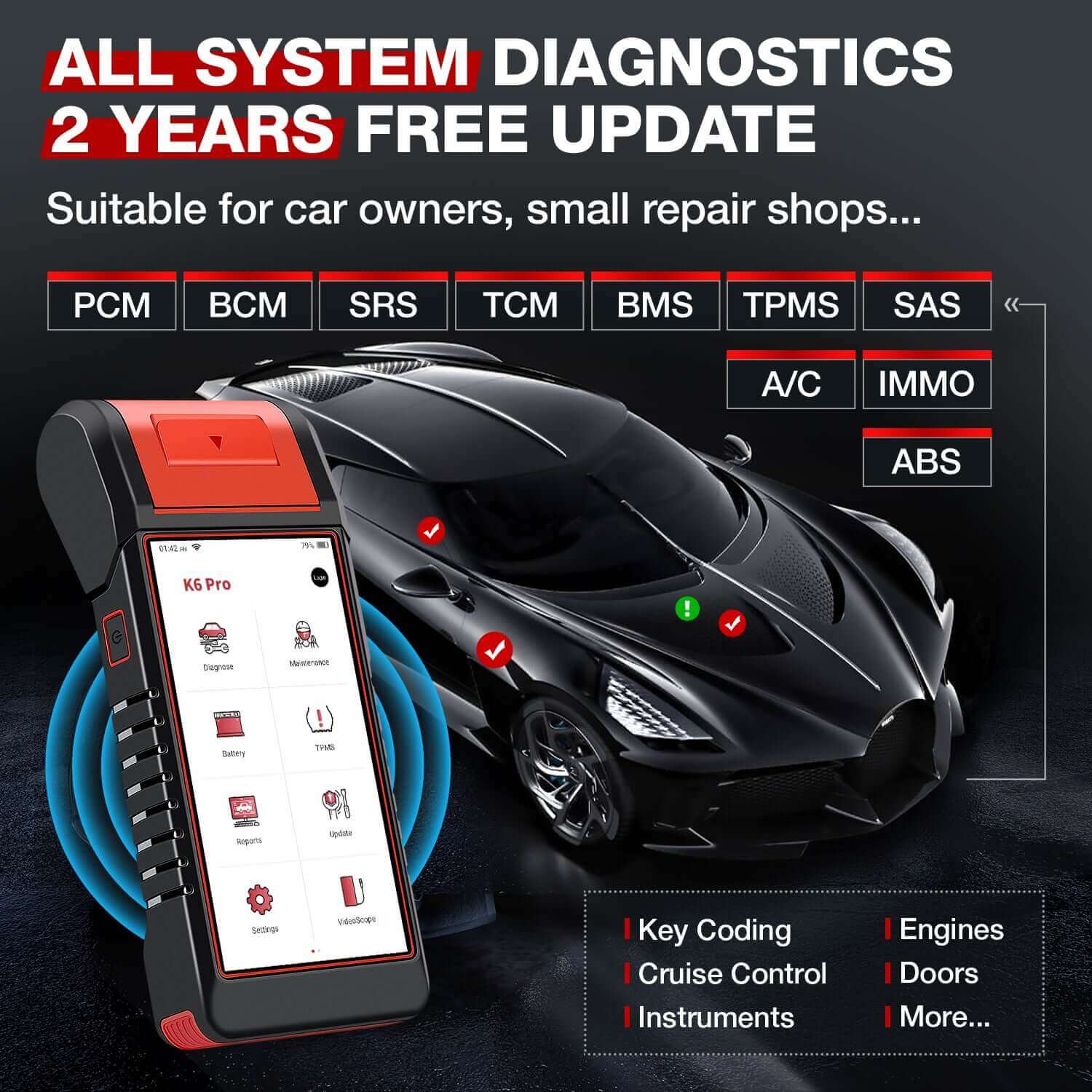 KINGBOLEN K6 PRO Automotive Battery Tester & TPMS Diagnostic Scanner with Printer | Free 2-Year Updates | K7 Upgrade Version | For Car Maintenance & Tire Pressure Monitoring
