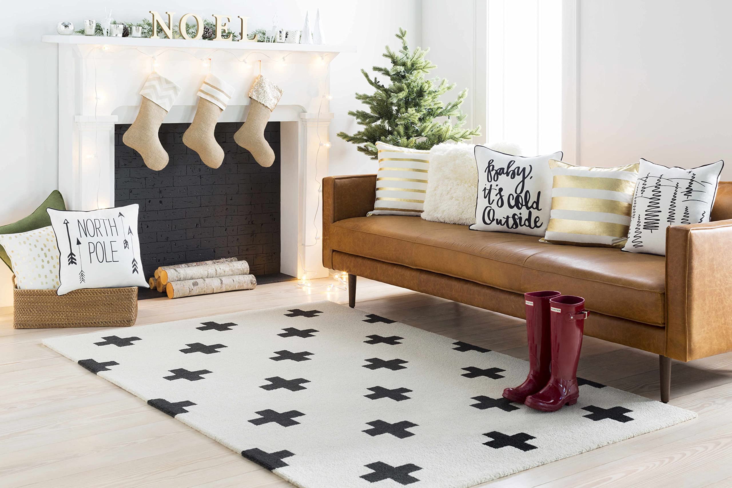 Hauteloom Meltham Wool Area Rug for Living Room & Bedroom - Modern Black Ivory 2x3 Feet - Soft & Durable Home Decor for Cozy Spaces