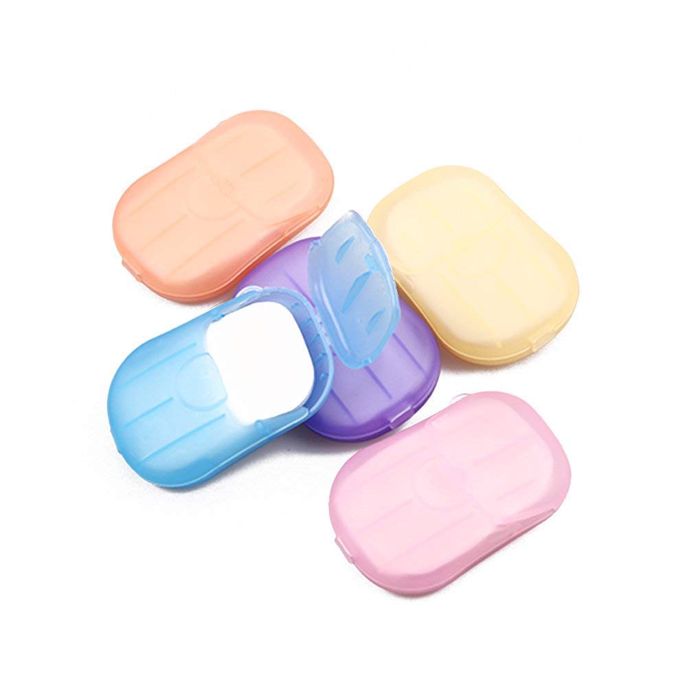 SKY MALL Travel Soap Sheets - 100 Scented Disposable Hand Washing Paper Soap for Outdoor, Camping & Emergency Use | Portable Mini Soap Leaves in Compact Box