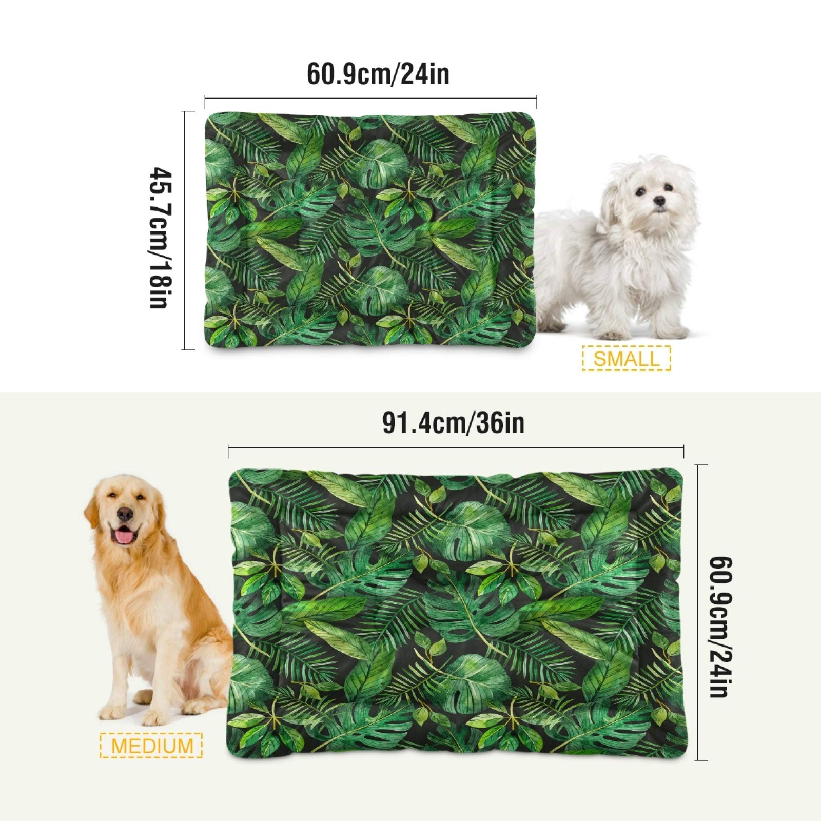 Tropical Leaves Pet Bed for Dogs & Cats - Ultra Soft Rectangle Comfort Bed, Calming Dog Bed for Small & Medium Breeds (24x18 Inches) - Perfect for Living Room, Bedroom & Pet-Friendly Spaces