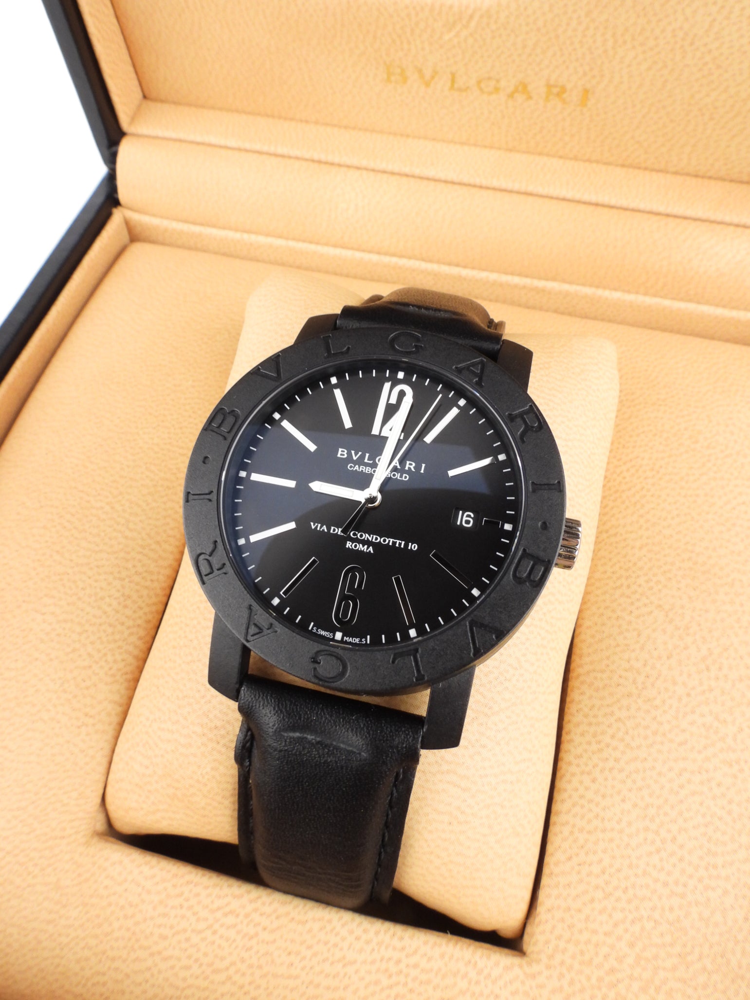 Bvlgari Black Carbon Gold Automatic Watch for Men - 40mm Leather Strap Luxury Timepiece | Perfect for Business Meetings, Formal Events & Gift Giving