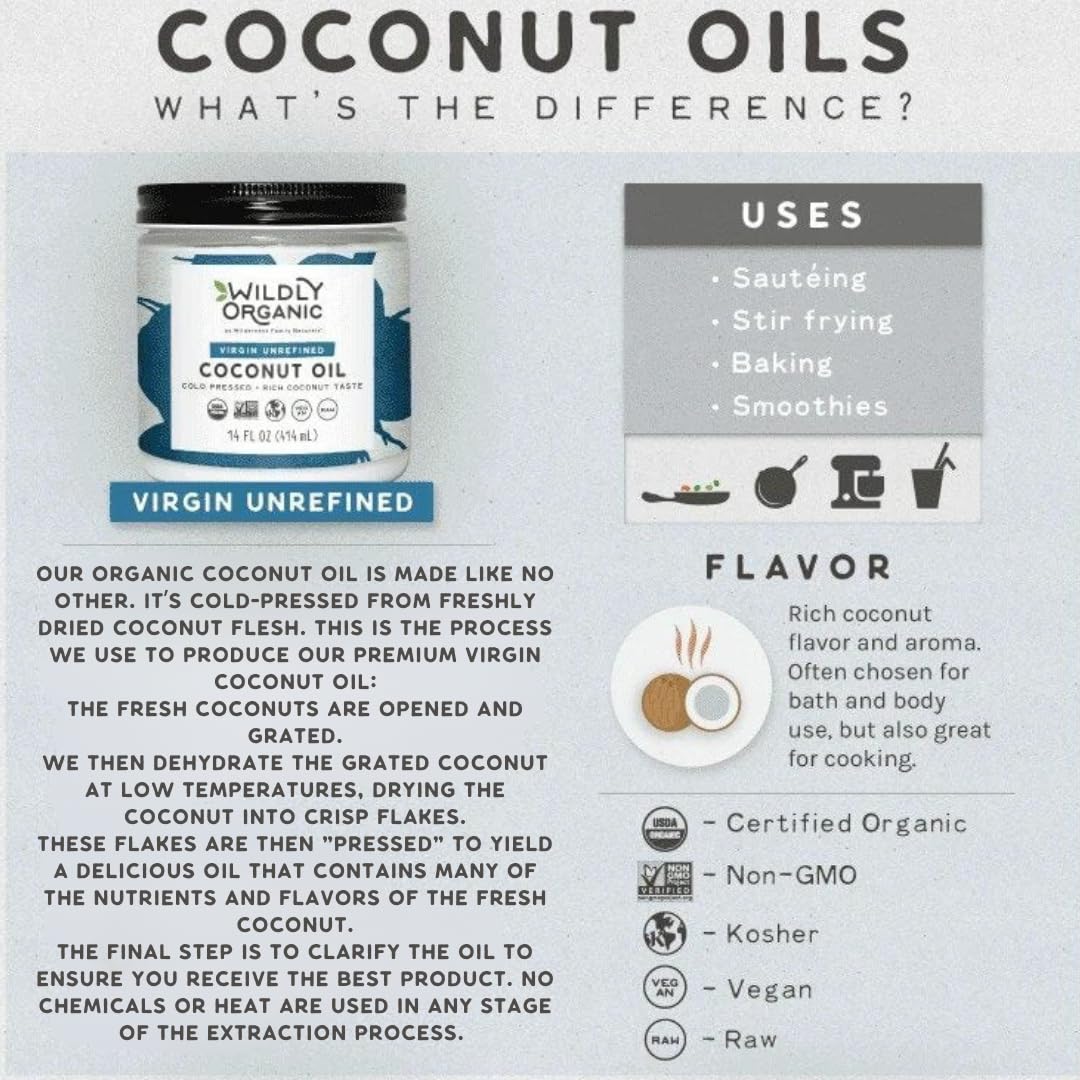 Organic Coconut Oil 3-Pack (14 Fl Oz Glass Jars) - Refined, Raw Unrefined Centrifuge Extracted & Cold Pressed - Non-GMO, Vegan, Pet Safe - Perfect for Cooking, Baking, Hair Care, Skin Care & Smoothies | Ideal for Healthy Recipes, DIY Beauty & Natural Pet Care