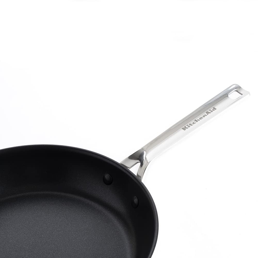 **KitchenAid Stainless Steel PFAS-Free Healthy Ceramic Non-Stick 28 cm Frying Pan - Induction & Oven Safe, Dishwasher Safe, Silver - Perfect for Sautéing, Frying & Baking**