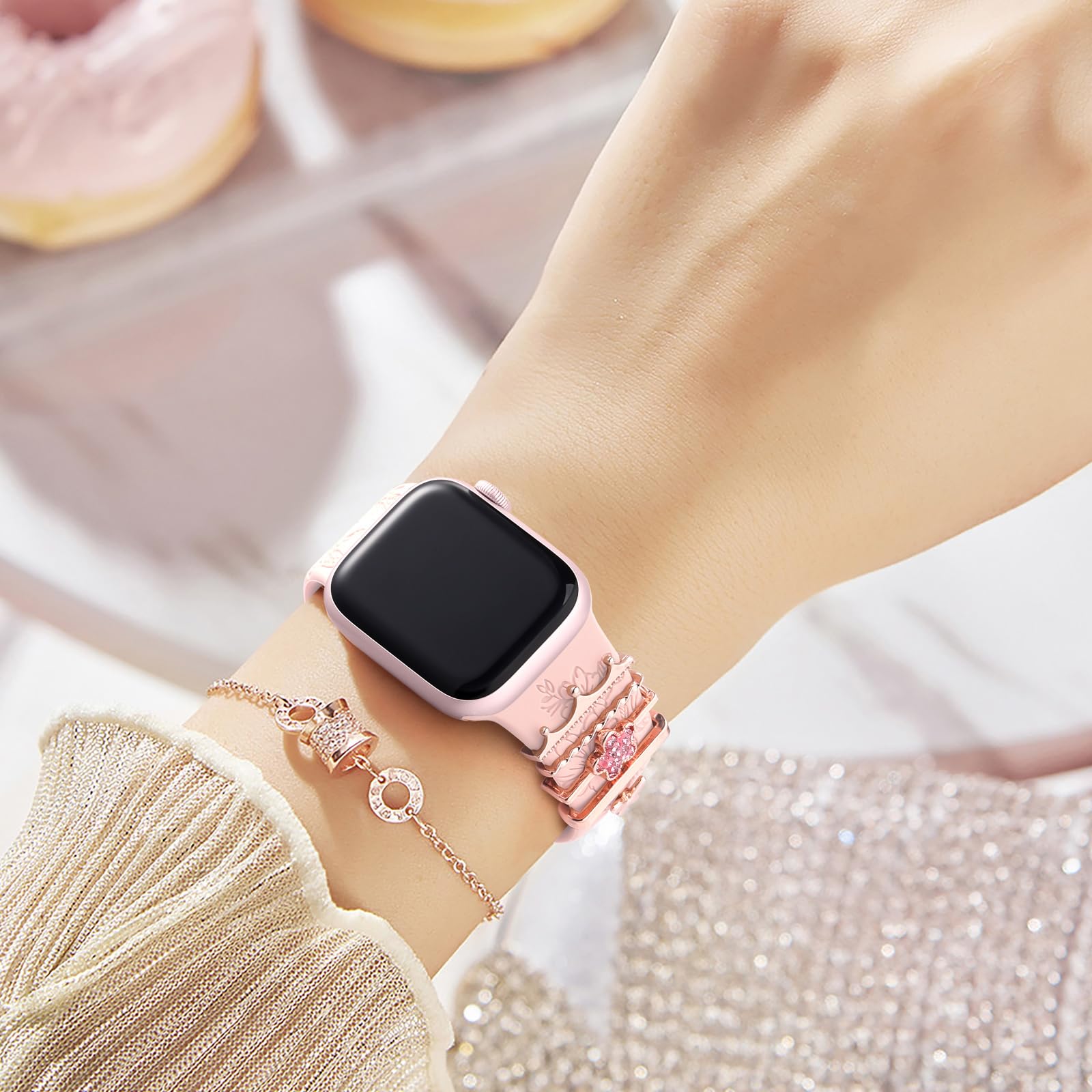 Floral Apple Watch Bands for Women - Soft Silicone Strap Compatible with Series 10/9/8/7/6/5/4/3/SE, 38mm 40mm 41mm 42mm 44mm 45mm 46mm iWatch - Breathable & Stylish Accessory for Workouts, Daily Wear & Fashion