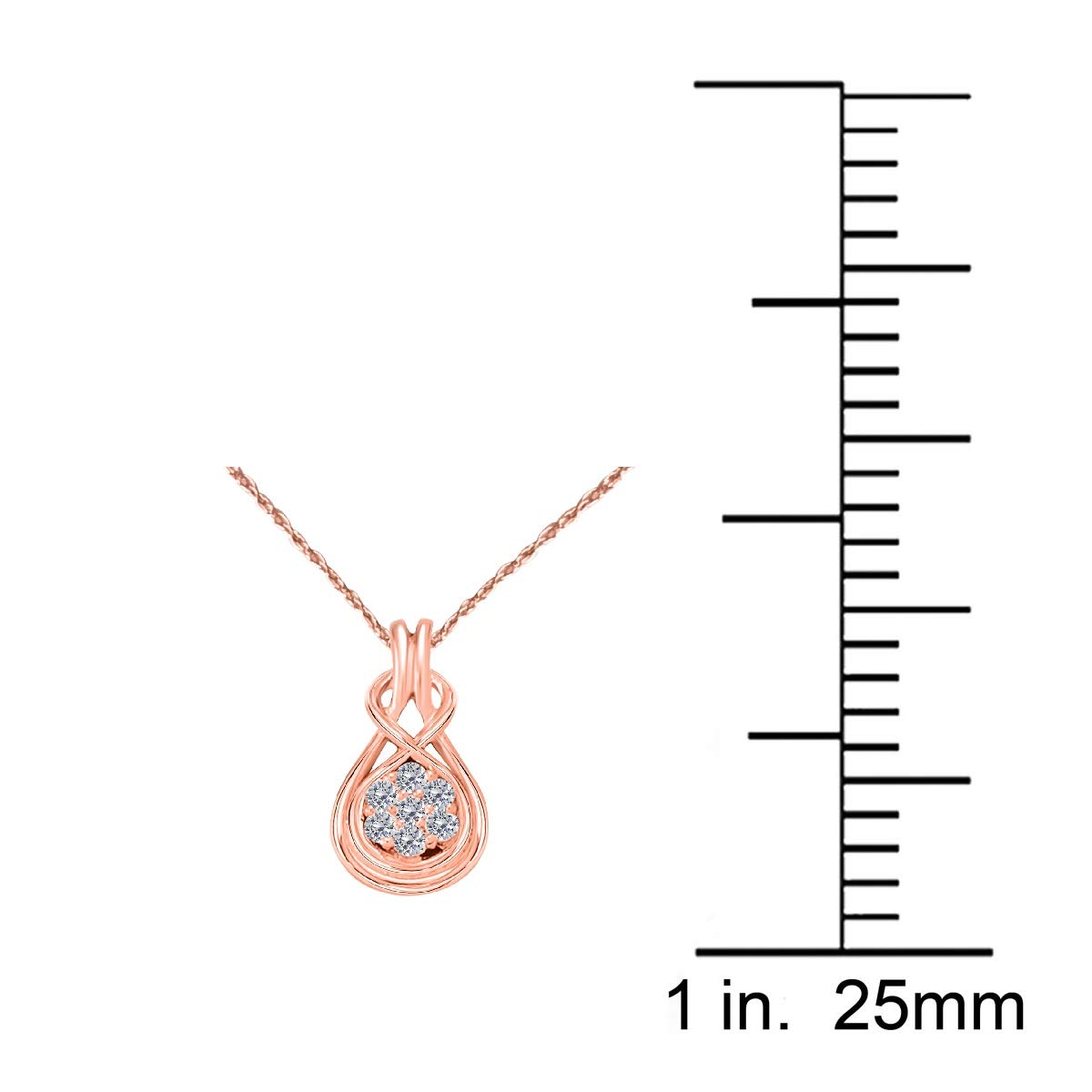 0.25 Carat Natural White Diamond Flower Pendant Necklace with Infinite Knot Design - 10K Rose, White & Yellow Gold Plated Over 925 Sterling Silver, 18