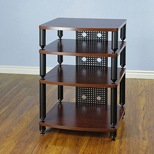 34000 Series Professional Audio Rack - Black Poles with Dark Red Shelves (Model 34447) | Perfect for Studio Equipment, DJ Gear & Home Theater Organization