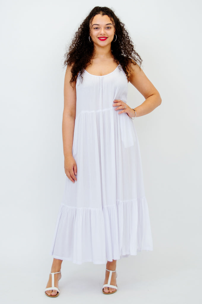 Boho White Dress for Women - Flowy Summer Maxi Dress with Pockets - Perfect for Beach, Vacation, and Casual Outings