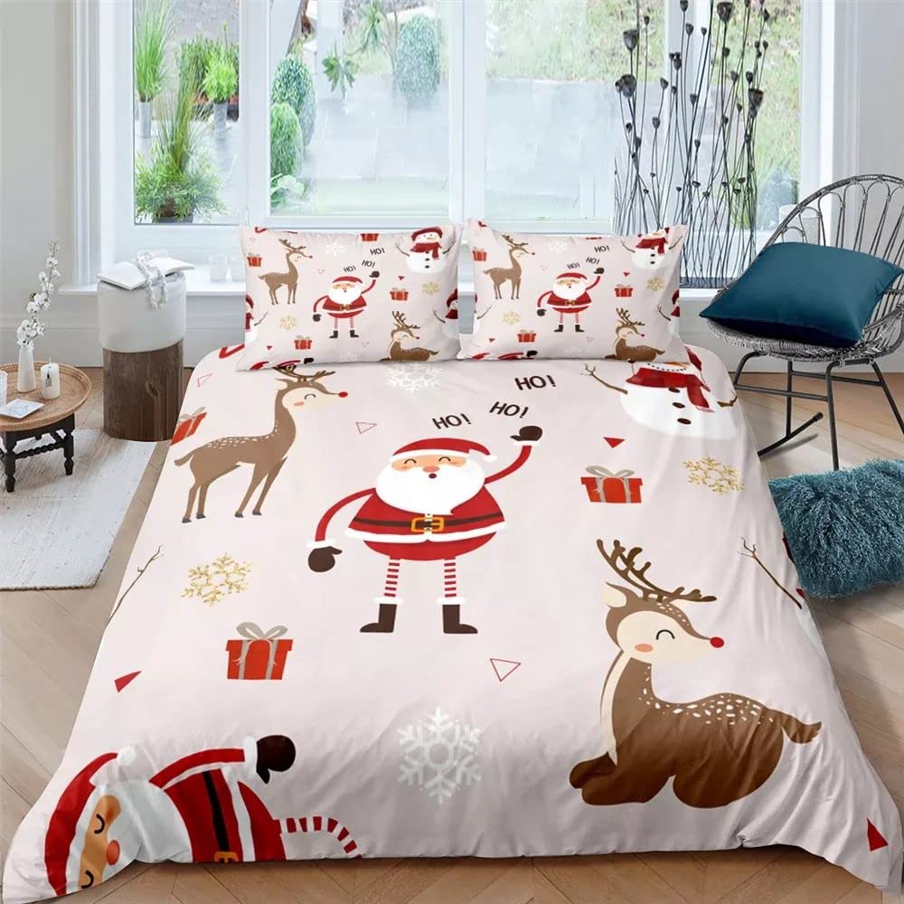Christmas Duvet Cover Queen Size - Cartoon Santa Claus & Elk Print Holiday Bedding Set for Kids, Boys & Girls | Pink Twin 172x218 | Perfect for Christmas Decor, New Year's Gift & Cozy Winter Nights