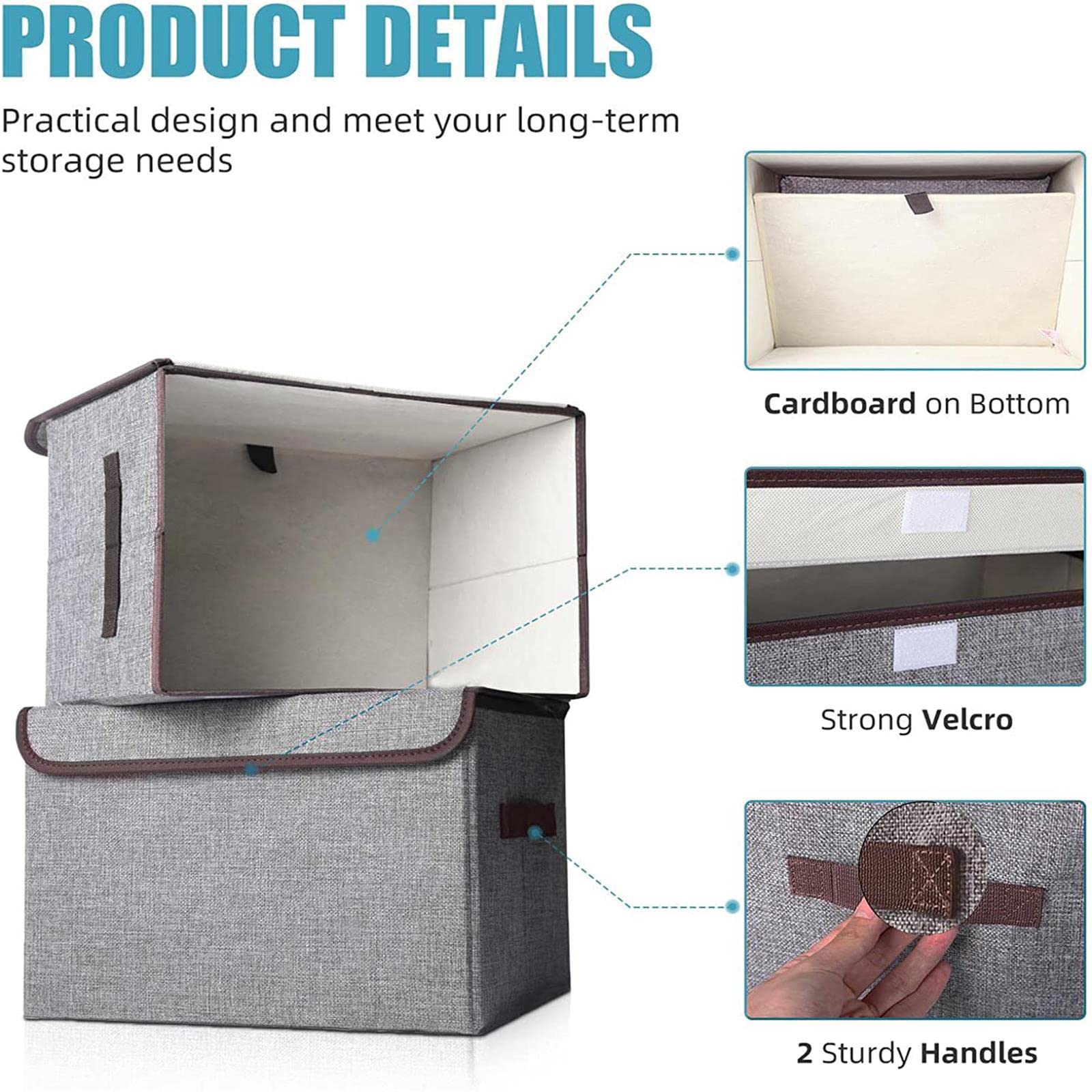 22 Quart Large Foldable Storage Bins with Flip-Top Lid & Handles - 4 Pack Gray Linen Fabric Organizer Baskets for Clothes, Blankets, Toys - Perfect for Home, Office, Closet & Nursery Organization (14.6 x 9.5 x 9.5 Inches)