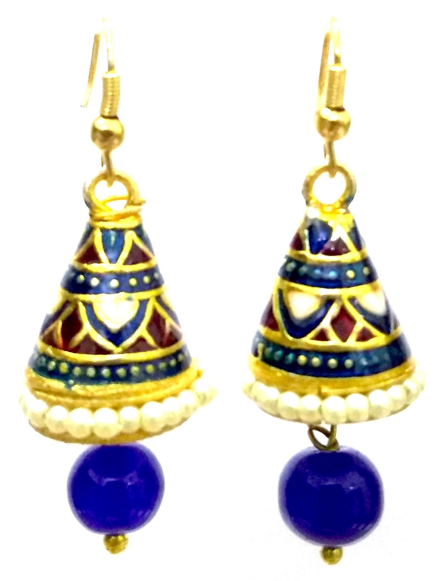Handmade Meenakari Enamel Golden Drop Earrings - Indian Bali Jhumka Jhumki Dangle Chandelier Jewelry ni-240 | Perfect for Weddings, Parties & Ethnic Fashion