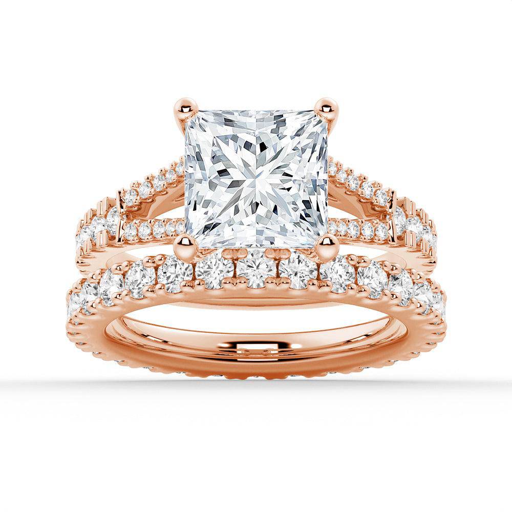 Princess Cut Split Shank Moissanite Engagement & Wedding Ring Set for Couples - Men's Matching Band - Perfect for Proposals, Anniversaries & Romantic Occasions