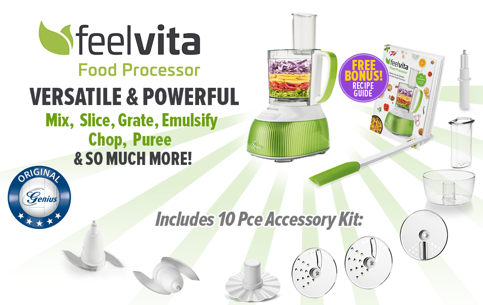 Feelvita 8-Cup Food Processor - Powerful 1000W Electric Kitchen Blender for Chopping, Slicing & Pureeing - Perfect for Smoothies, Baby Food & Meal Prep (BPA-Free)