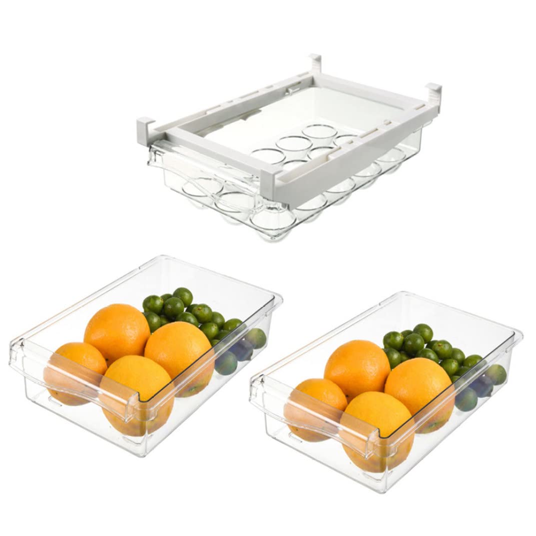 Refrigerator Hanging Storage Organizer - 3 Pack (2 Fruit & Vegetable Bins + 1 Egg Holder) | Space-Saving Fridge Organizer for Kitchen, Pantry & Dorm | Stackable Food Storage Containers for Fresh Produce & Eggs