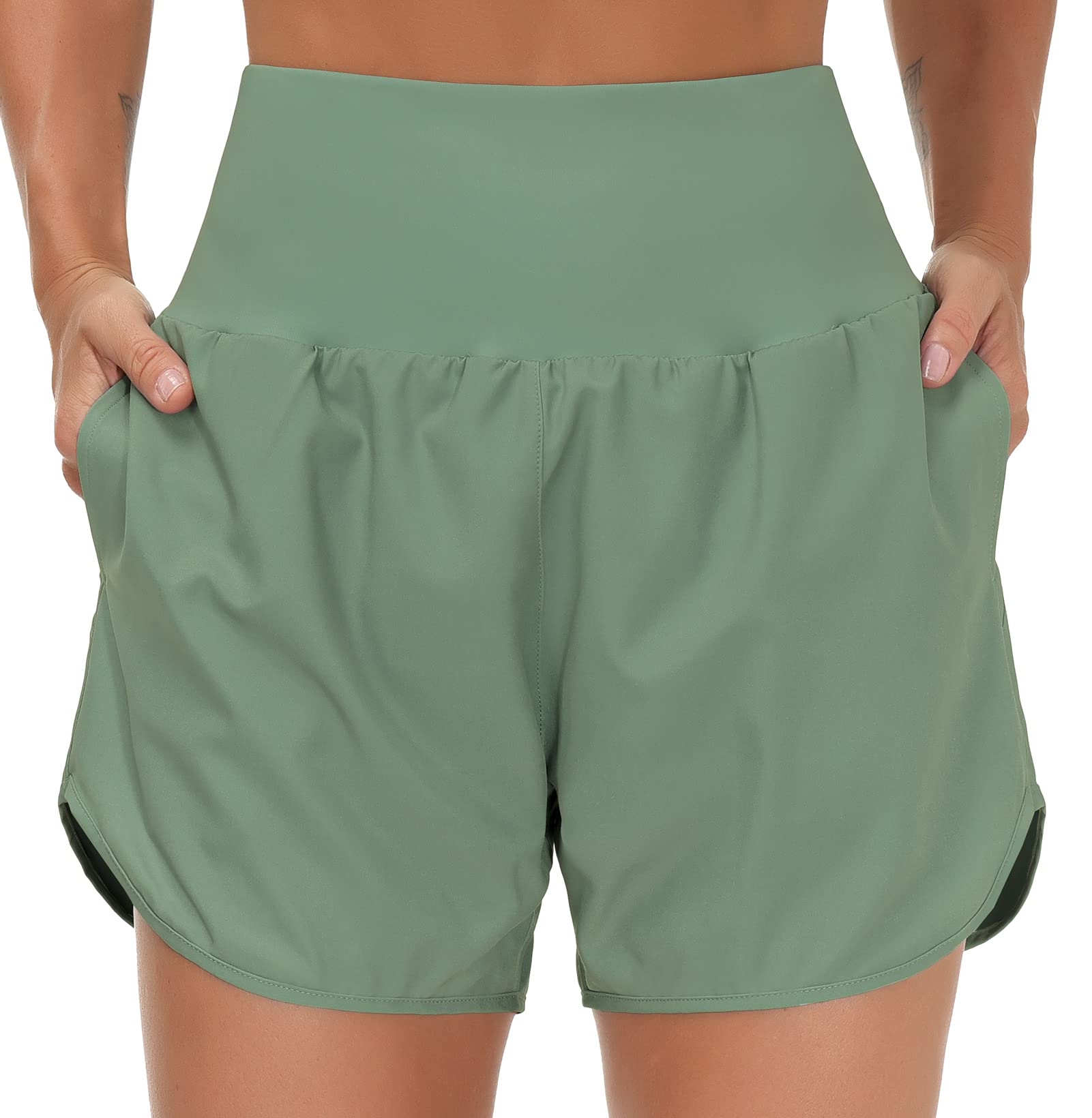 THE GYM PEOPLE Women's High Waist Running Shorts with Liner - Athletic Workout Shorts for Hiking, Yoga & Gym - Moisture Wicking & Zip Pockets for Convenience - Perfect for Outdoor Activities & Fitness Training