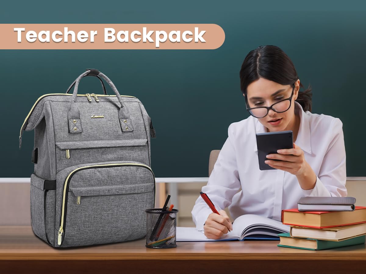 LOVEVOOK 15.6 Inch Laptop Backpack for Women - Waterproof Anti-Theft Work Backpack with USB Charging Port - Perfect for College, Office, Travel & Commuting - Teacher Nurse Professional Bag in Grey