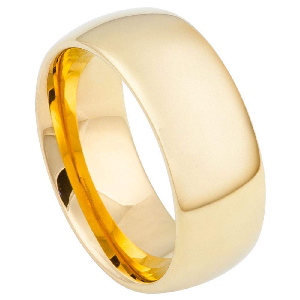 Personalized Tungsten Wedding Rings for Couples - Gold-Plated 9mm Domed Band for Men & Women - Perfect for Anniversaries & Engagements