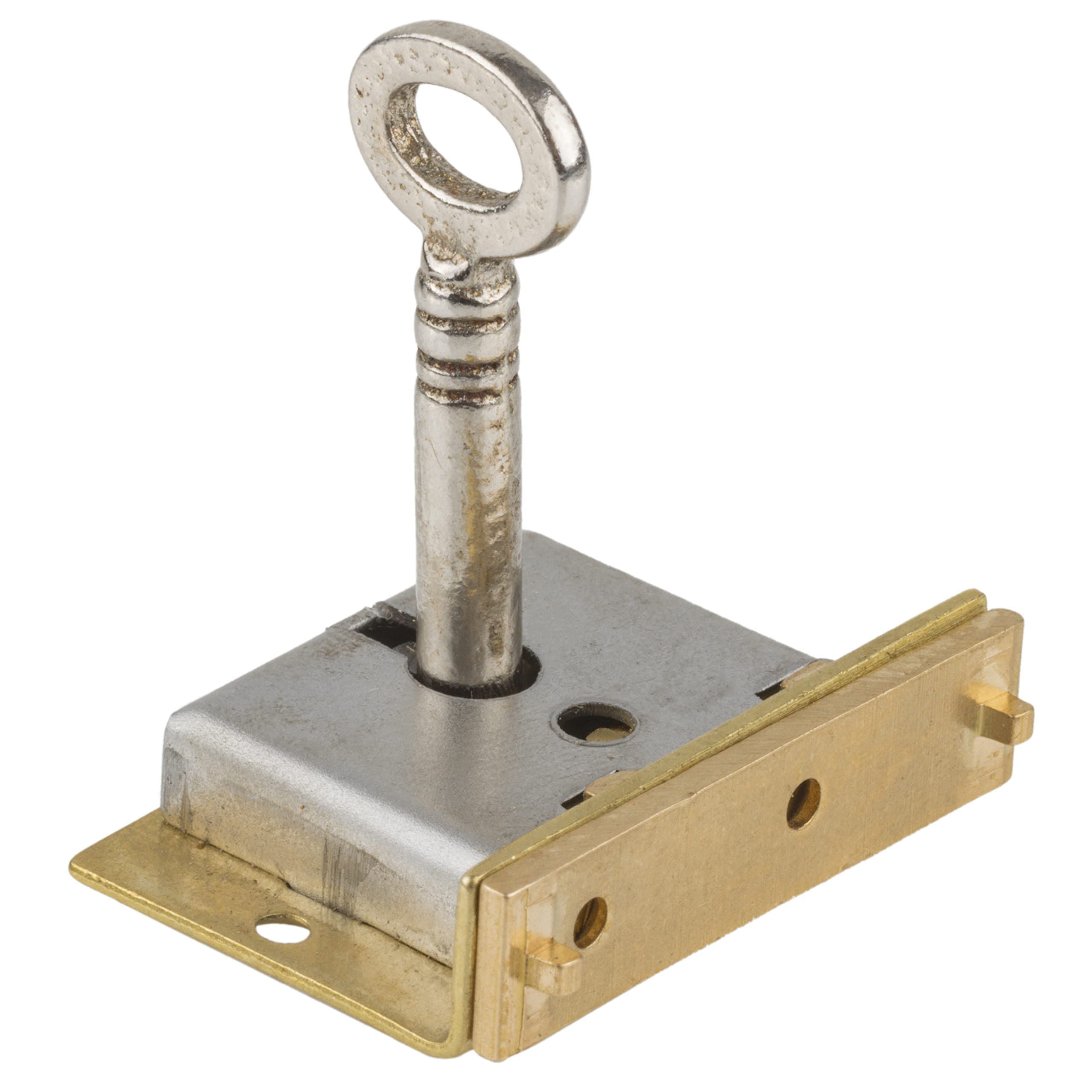 Small Brass Half Mortise Chest Lock with 2 Skeleton Keys | Antique Style Box Lock HL1-SB-2K for Jewelry Boxes, Cabinets & Vintage Furniture