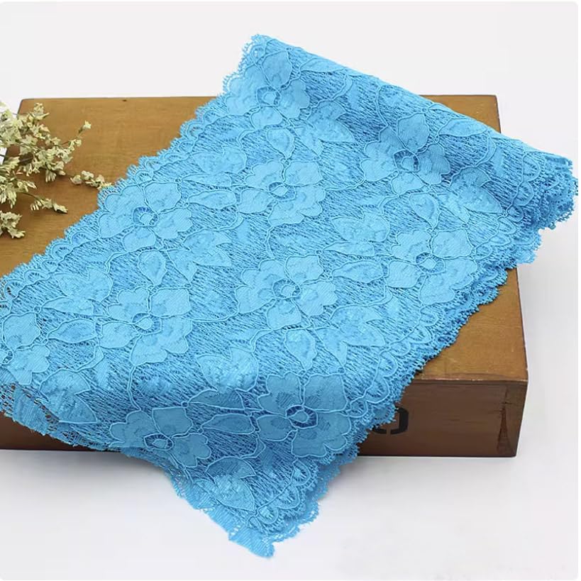 6.2 Inch Stretch Lace Trim - Floral Embroidered Elastic Fabric for Sewing, Clothing & DIY Crafts - 5 Yards Sky Blue - Perfect for Dresses, Wedding Gowns & Home Decor Projects