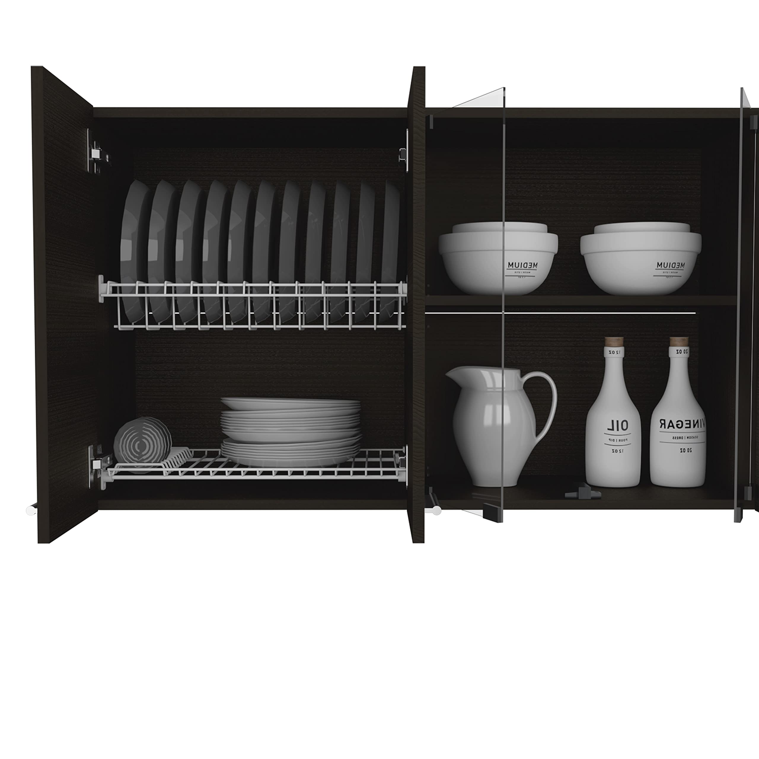 Oceana 150 Wall Cabinet with 4 Doors, 2 Internal Shelves, Plate & Glass Organizer - 24