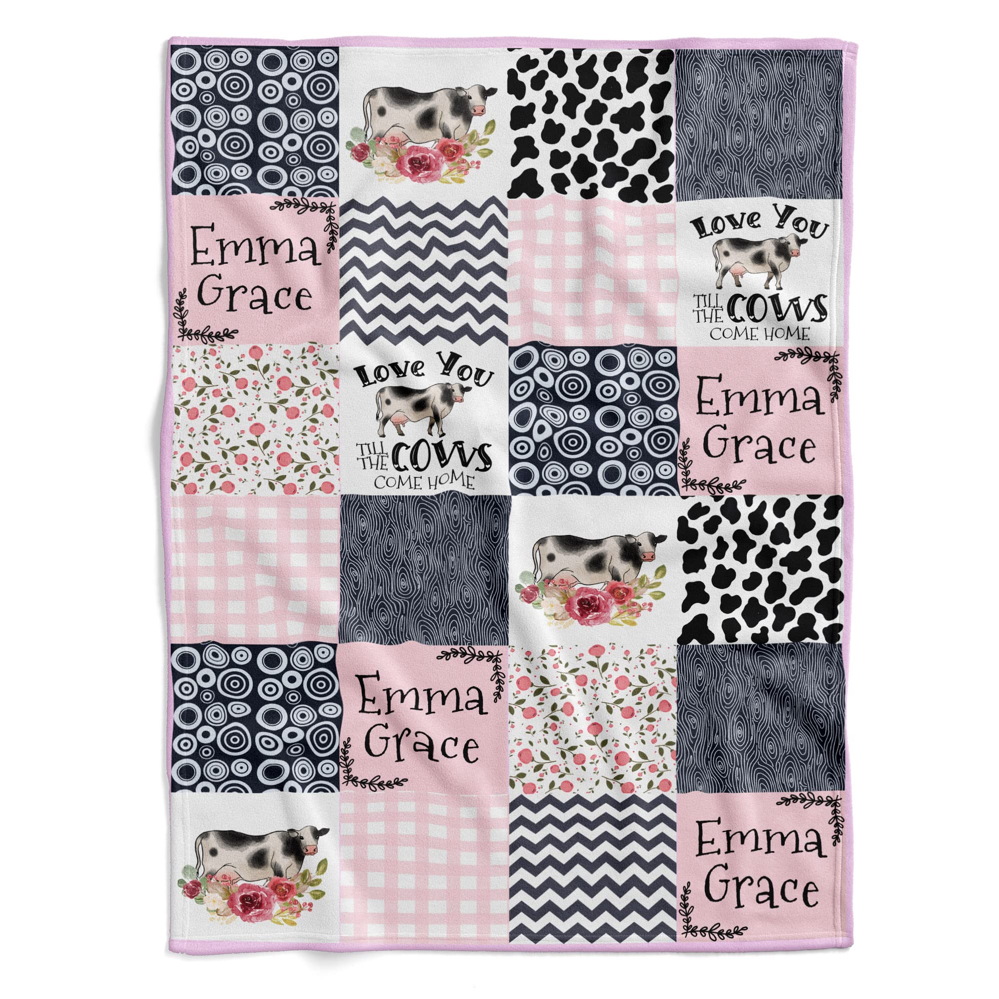 Personalized Cow Print Fleece Baby Blanket - Soft Square Cow Blanket for Boys & Girls - Cozy Nursery Throw for Crib, Stroller & Playtime - Perfect Baby Shower Gift