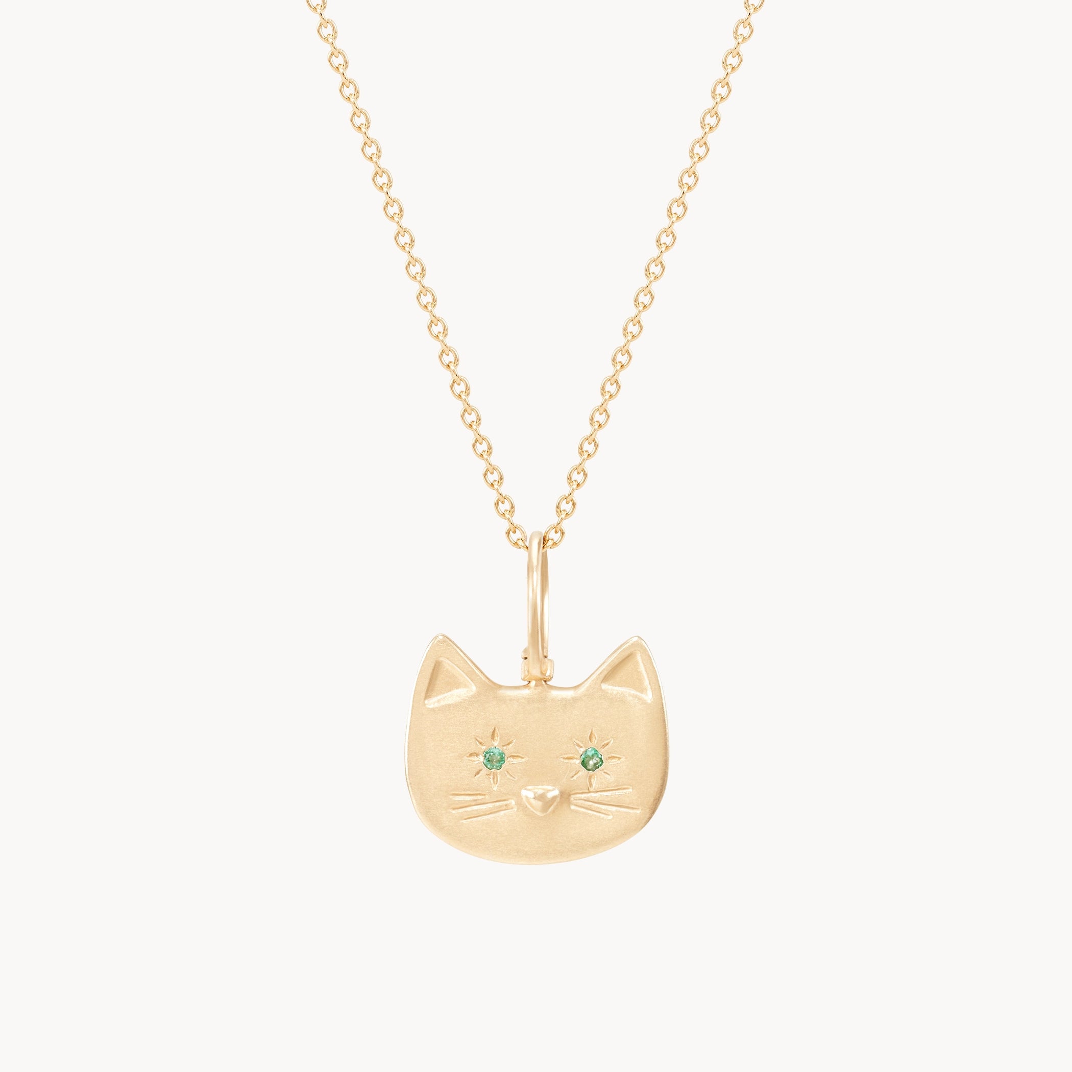9 Lives Emerald Cat Charm Pendant - 10K Yellow Gold with Genuine Emerald Gemstones - Perfect for Cat Lovers & Jewelry Gifts