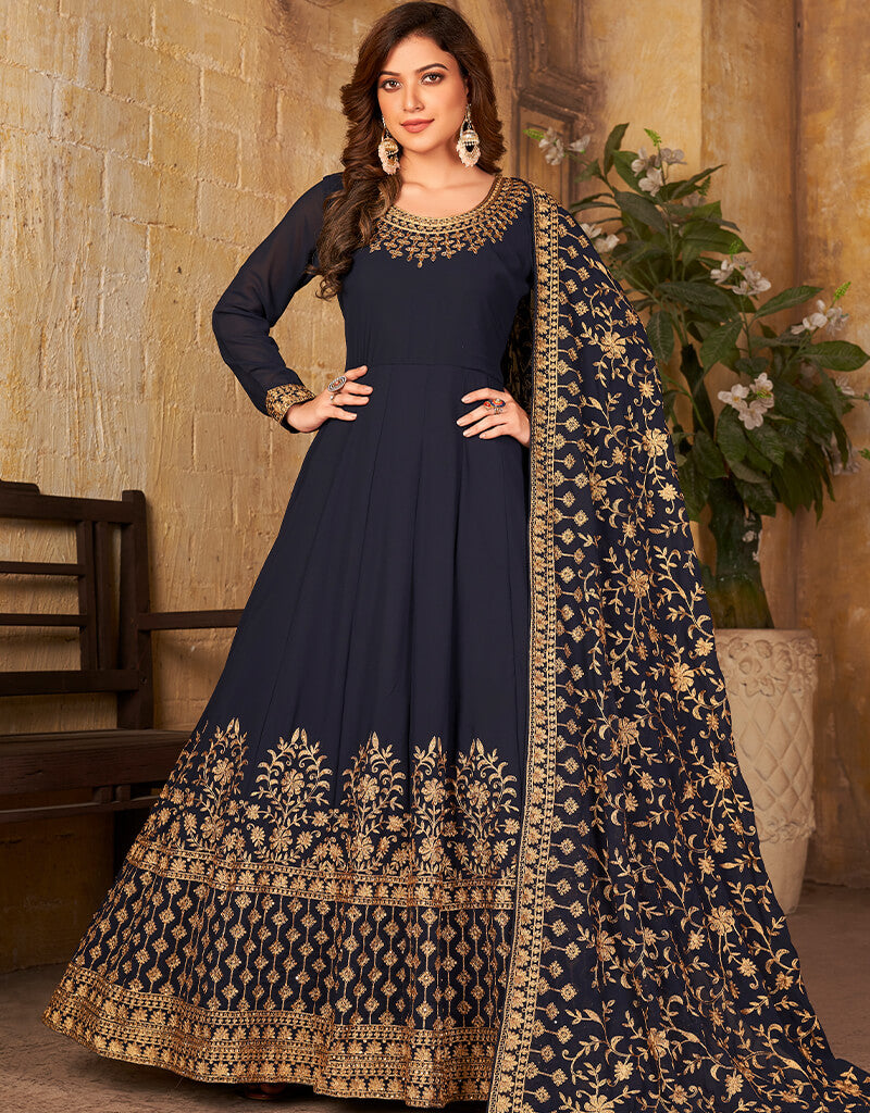 Elegant Blue Faux Georgette Anarkali Dress for Women - Perfect for Weddings, Parties & Festive Occasions