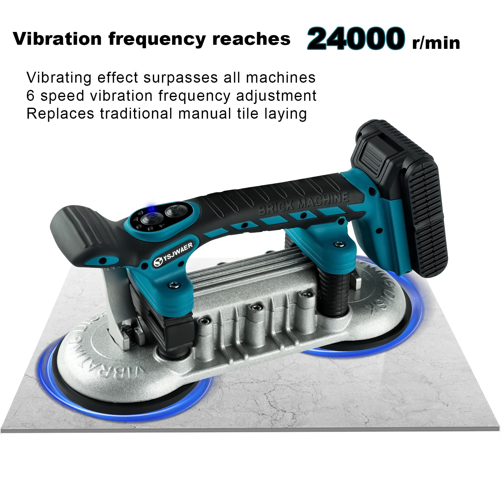 Professional Tile Installation Tool - YSJWAER Double Suction Cup Vibration Machine for Perfect Tiling, 12000mAh Battery, 24000r/min, 6 Speed Adjustable - Ideal for Floor & Wall Tile Leveling and Laying in Home Renovation Projects
